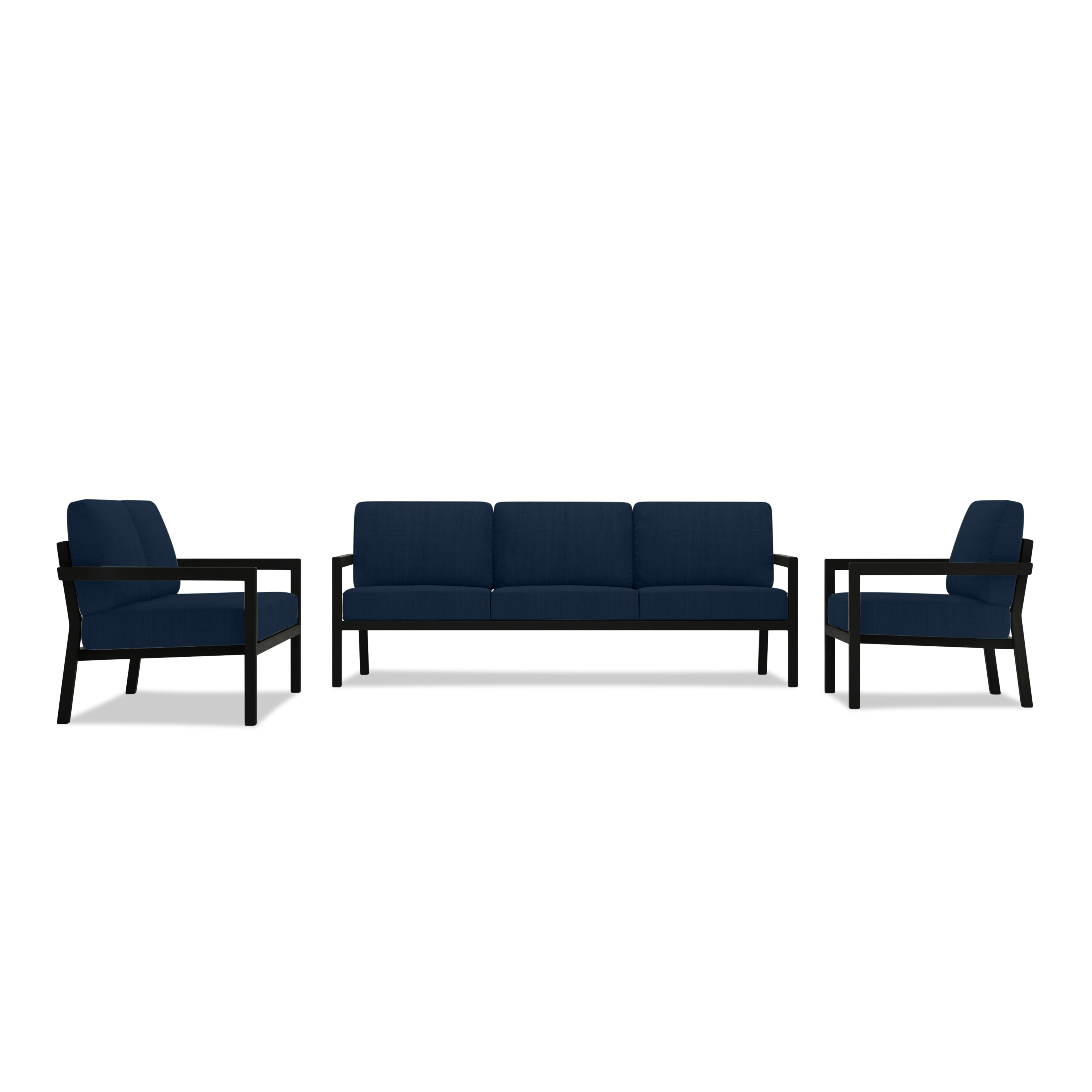 Pacifica 3 Piece Sofa Loveseat Set#Finish_Black#Fabric_Spectrum Indigo