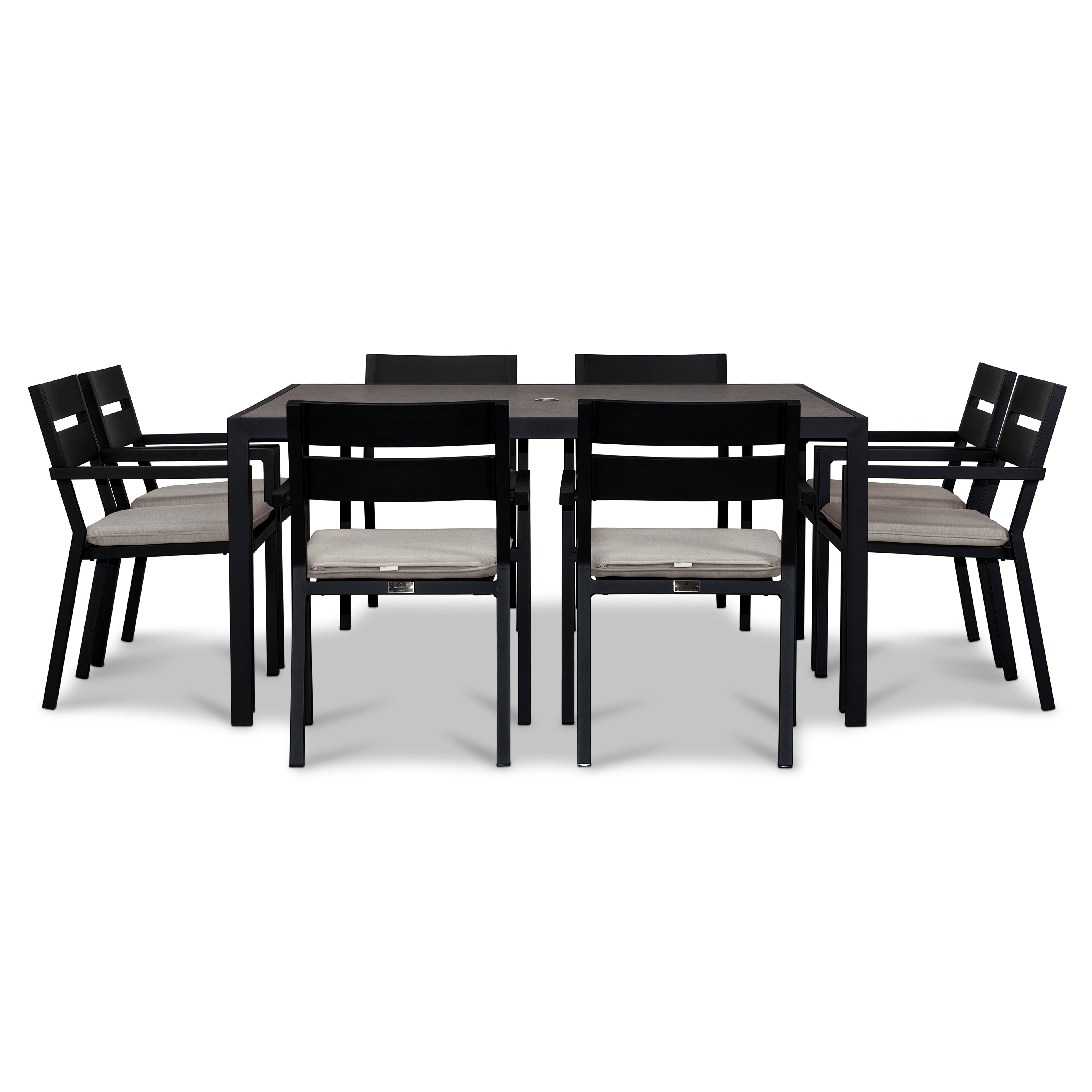 Pacifica 9 Piece Square Dining Set#Finish_Black#Fabric_Cast Silver
