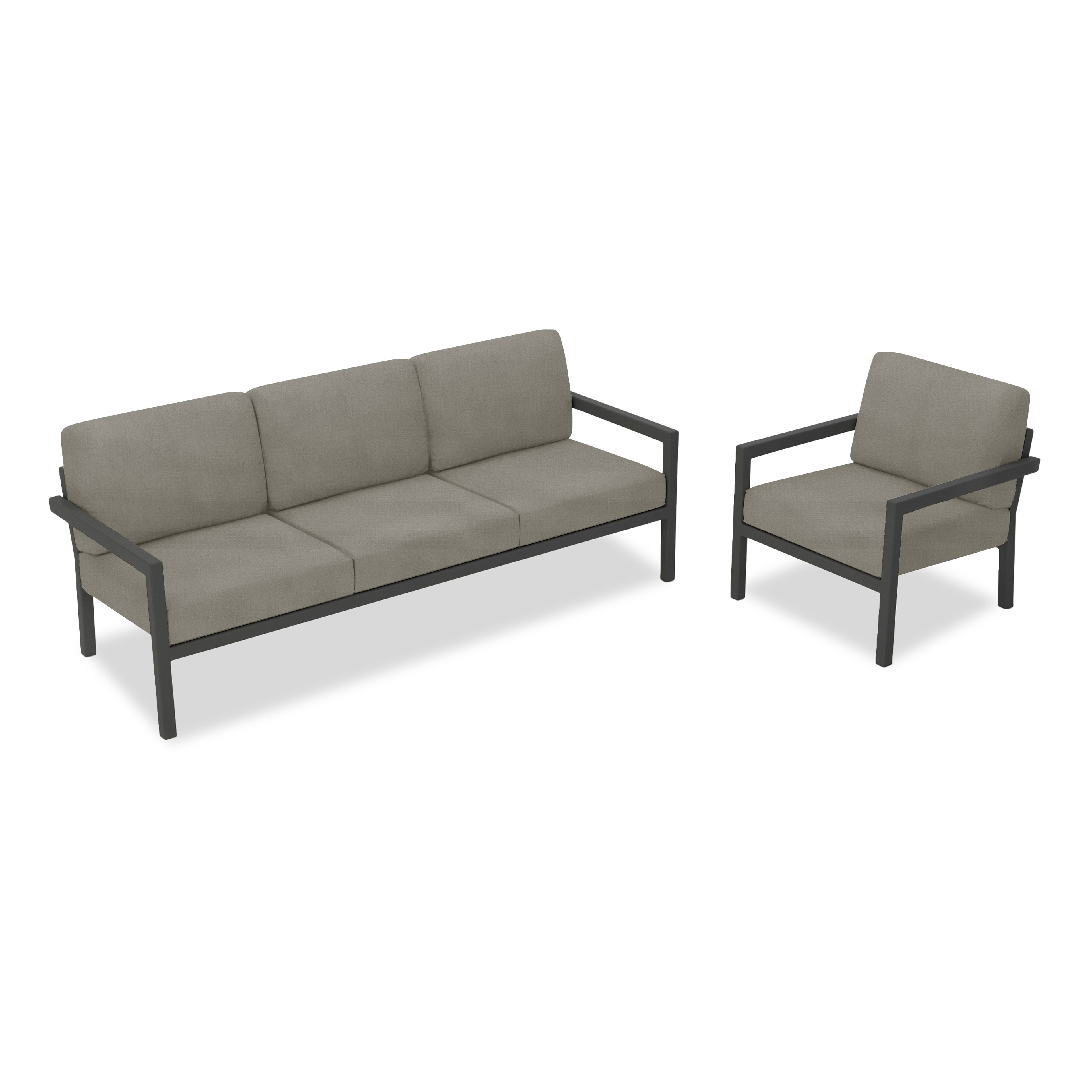 Pacifica 2 Piece Aluminum Sofa Set#Finish_Slate#Fabric_Canvas Charcoal
