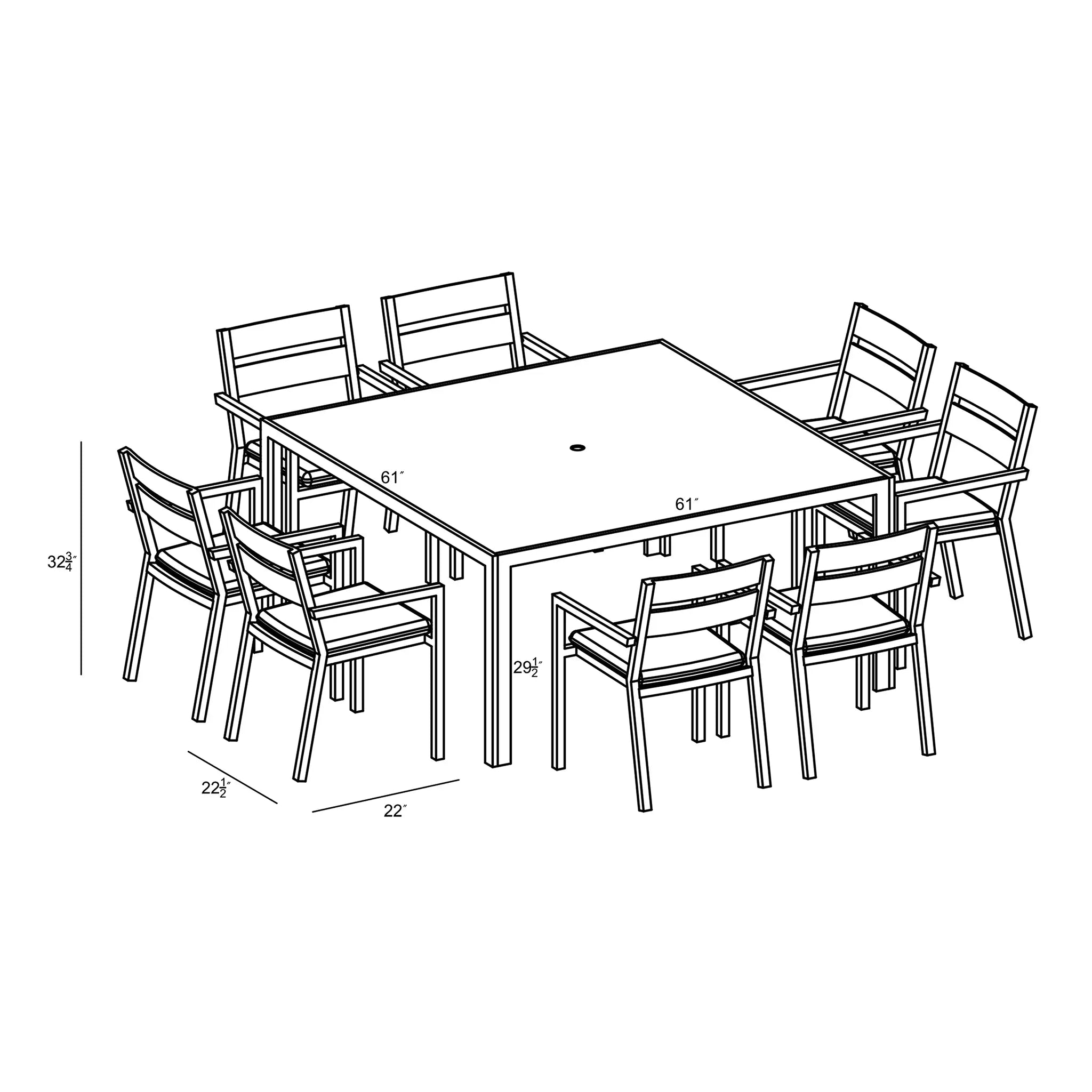 Harmonia Living Pacifica 9 Piece Aluminum Square Dining Set - Slate 52