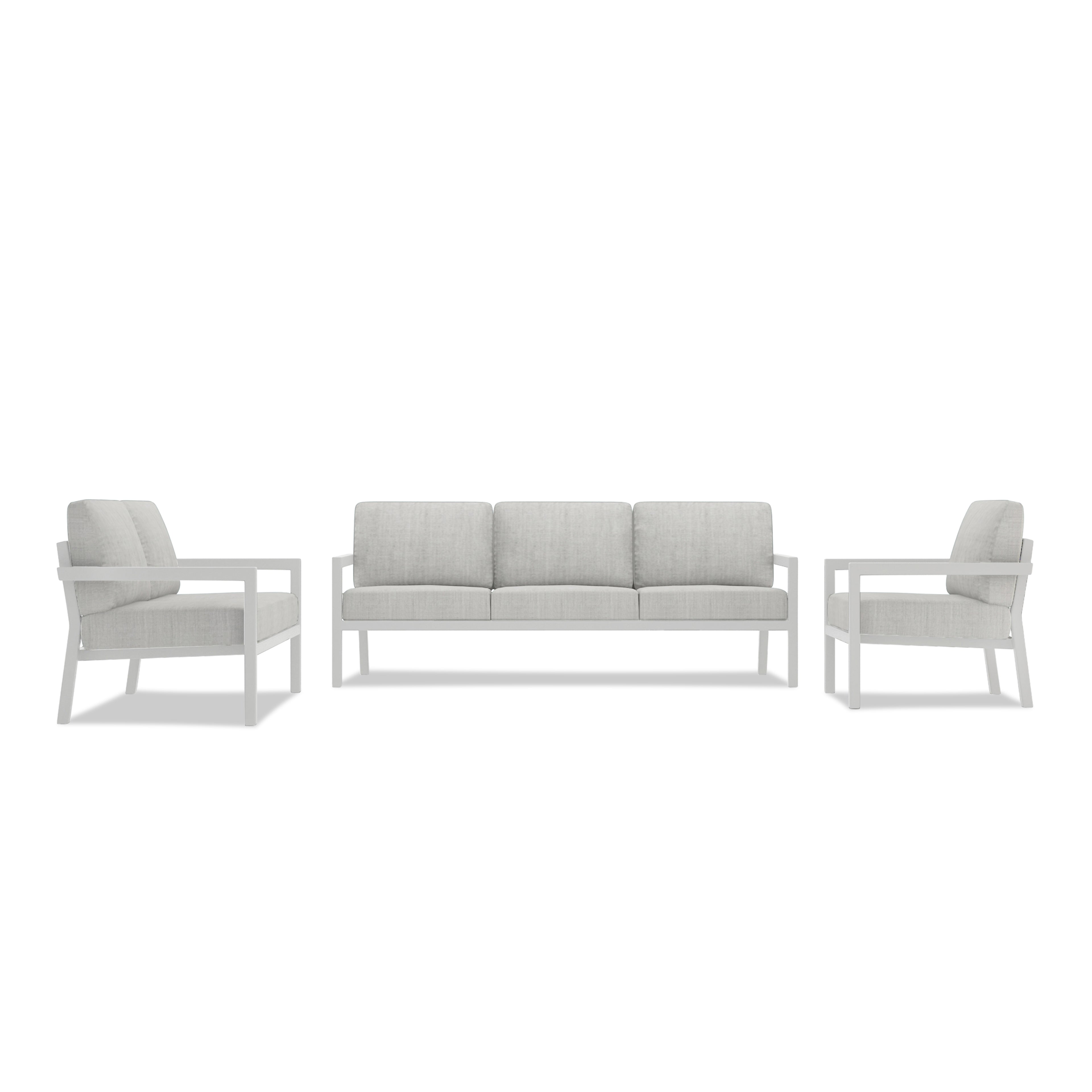 Pacifica 3 Piece Sofa Loveseat Set#Finish_White#Fabric_Cast Silver