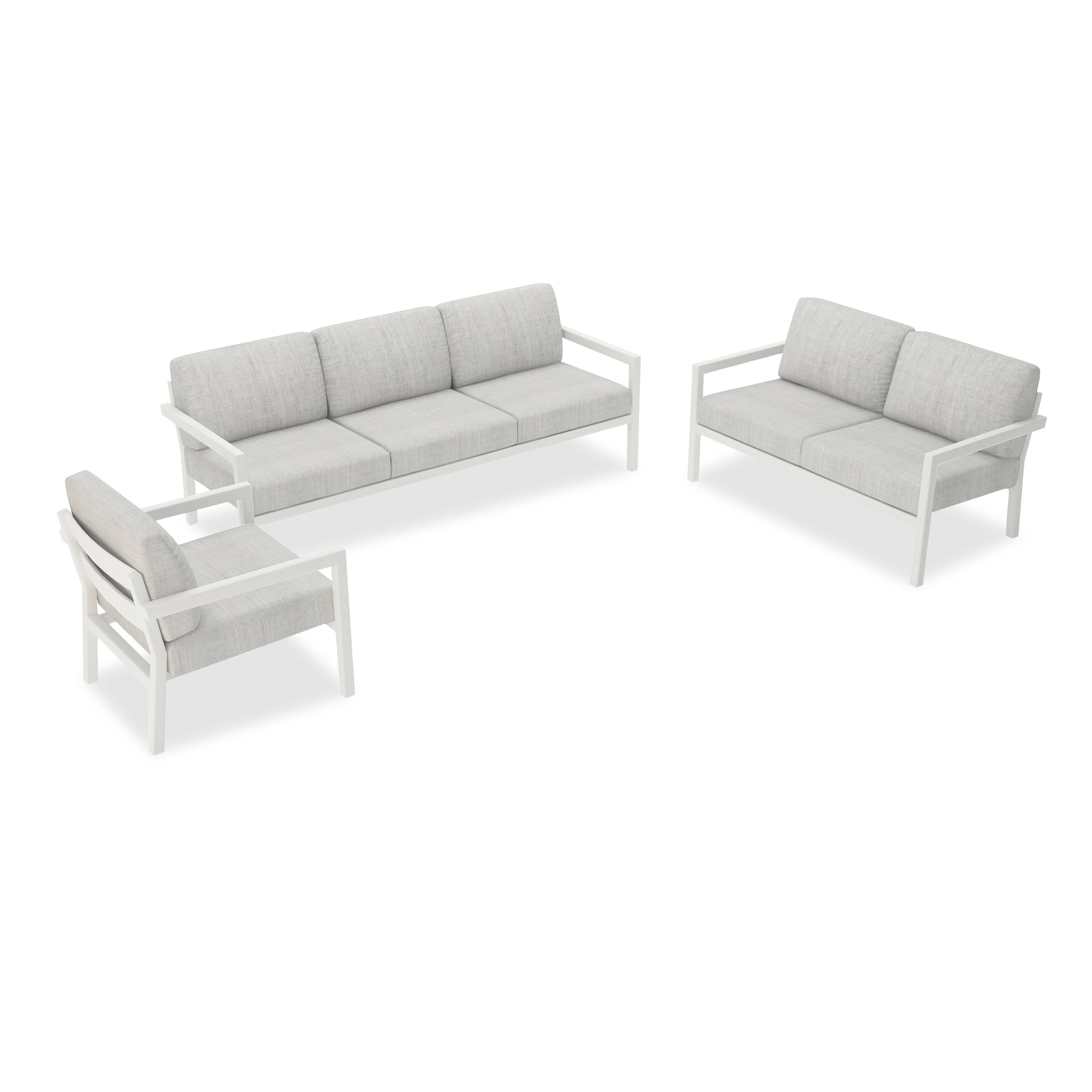 Pacifica 3 Piece Sofa Loveseat Set#Finish_White#Fabric_Cast Silver