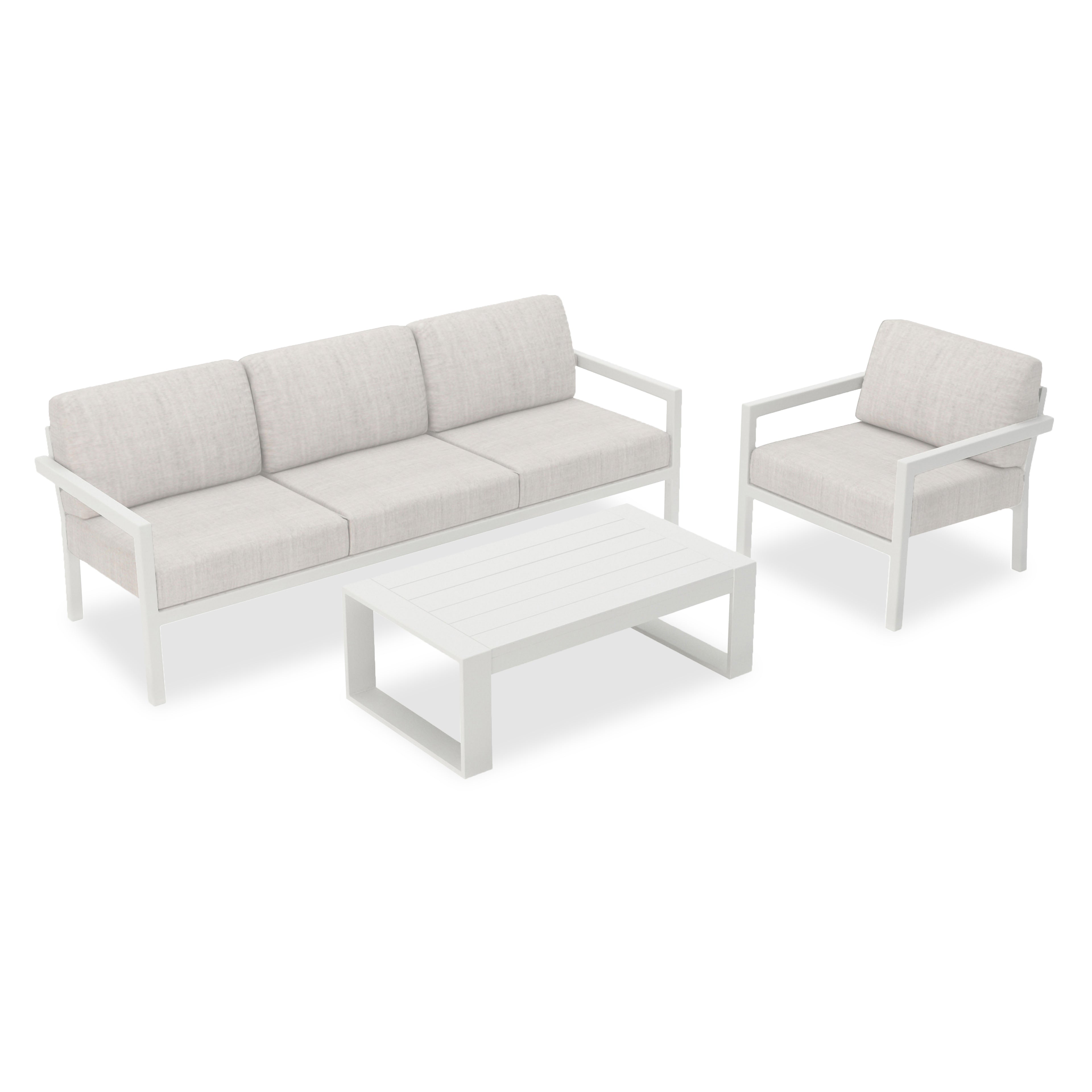 Pacifica 3 Piece Sofa Set#Finish_White#Fabric_Cast Silver