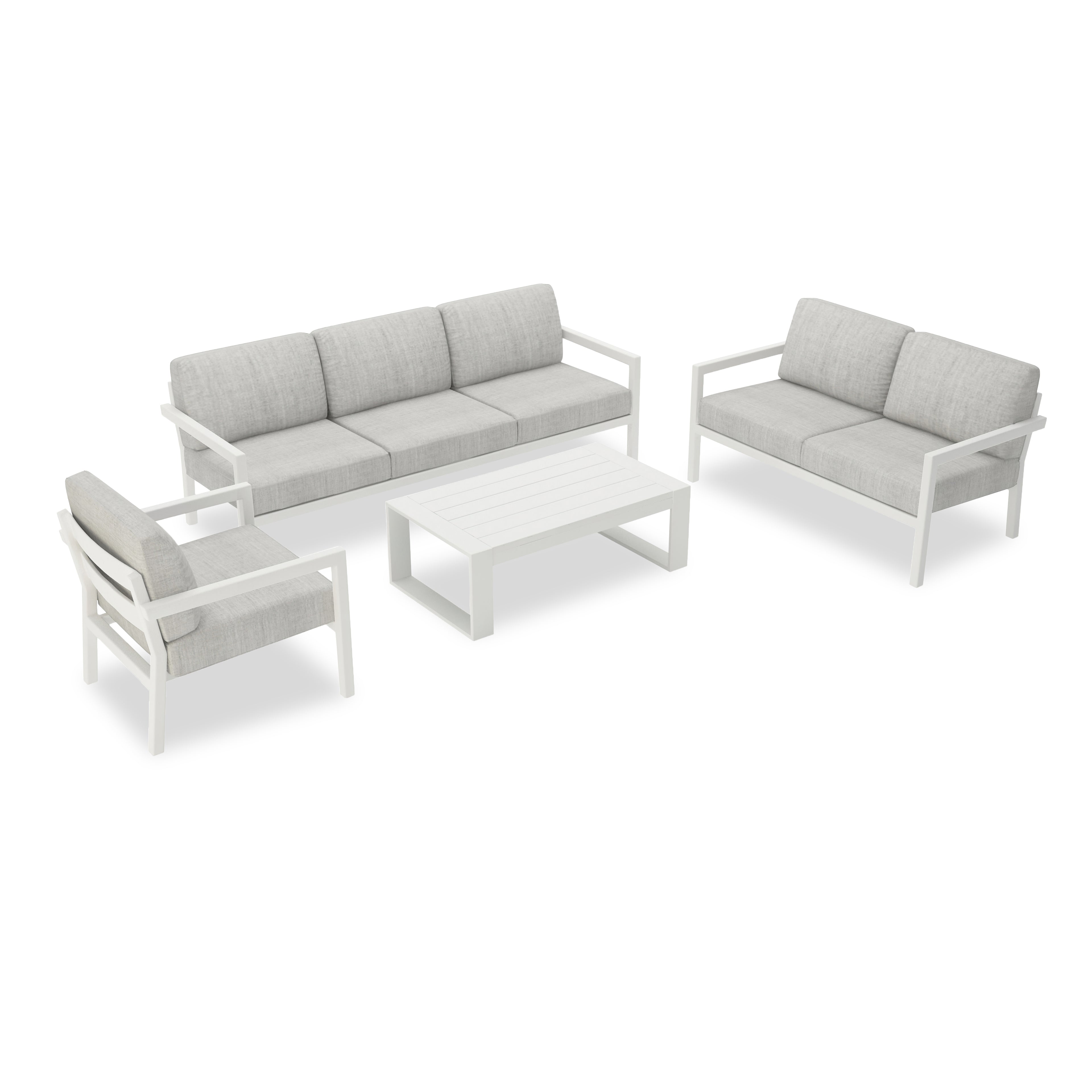 Pacifica 5 Piece Sofa Set#Finish_White#Fabric_Cast Silver