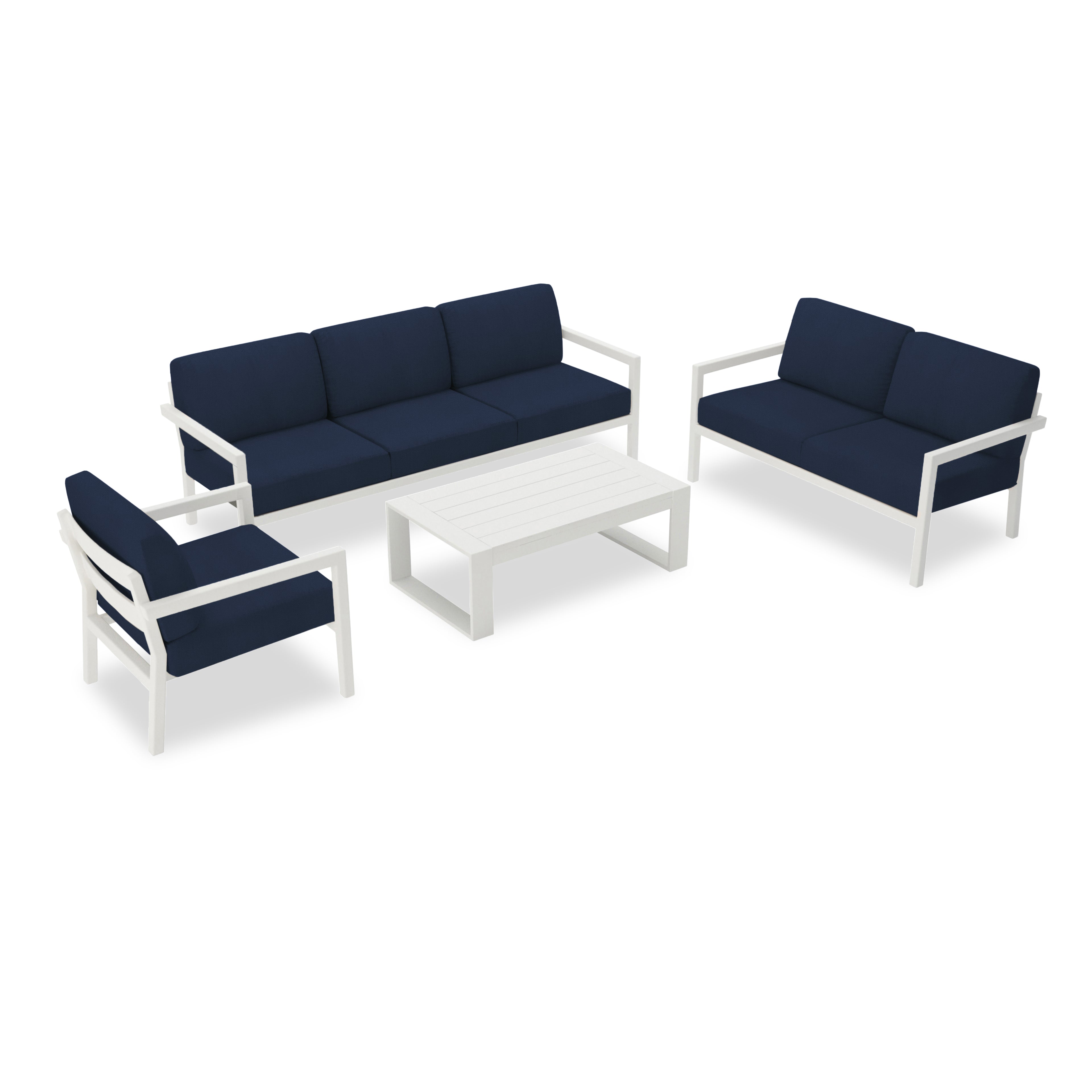 Pacifica 5 Piece Sofa Set#Finish_White#Fabric_Spectrum Indigo