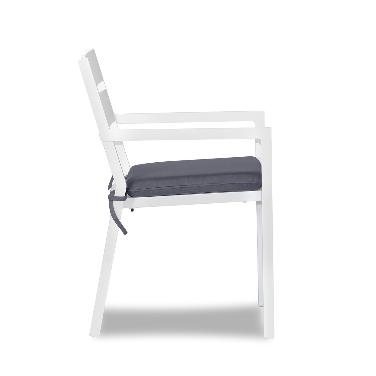 Pacifica Aluminum Dining Arm Chair#Finish_White #Fabric_Canvas Charcoal