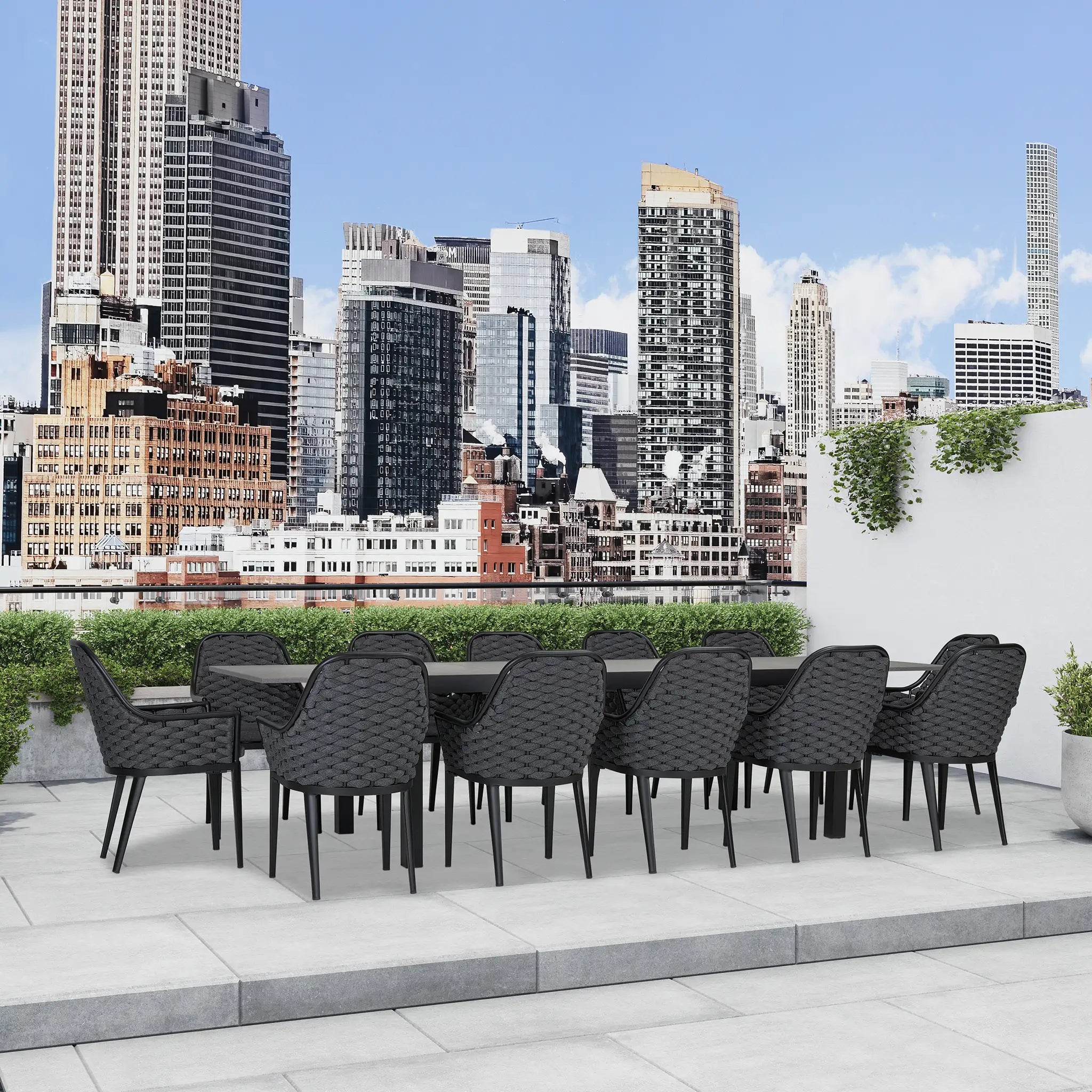 Harmonia Living Parlor 13 Piece Aluminum Extendable Dining Set - Black/Concrete 9