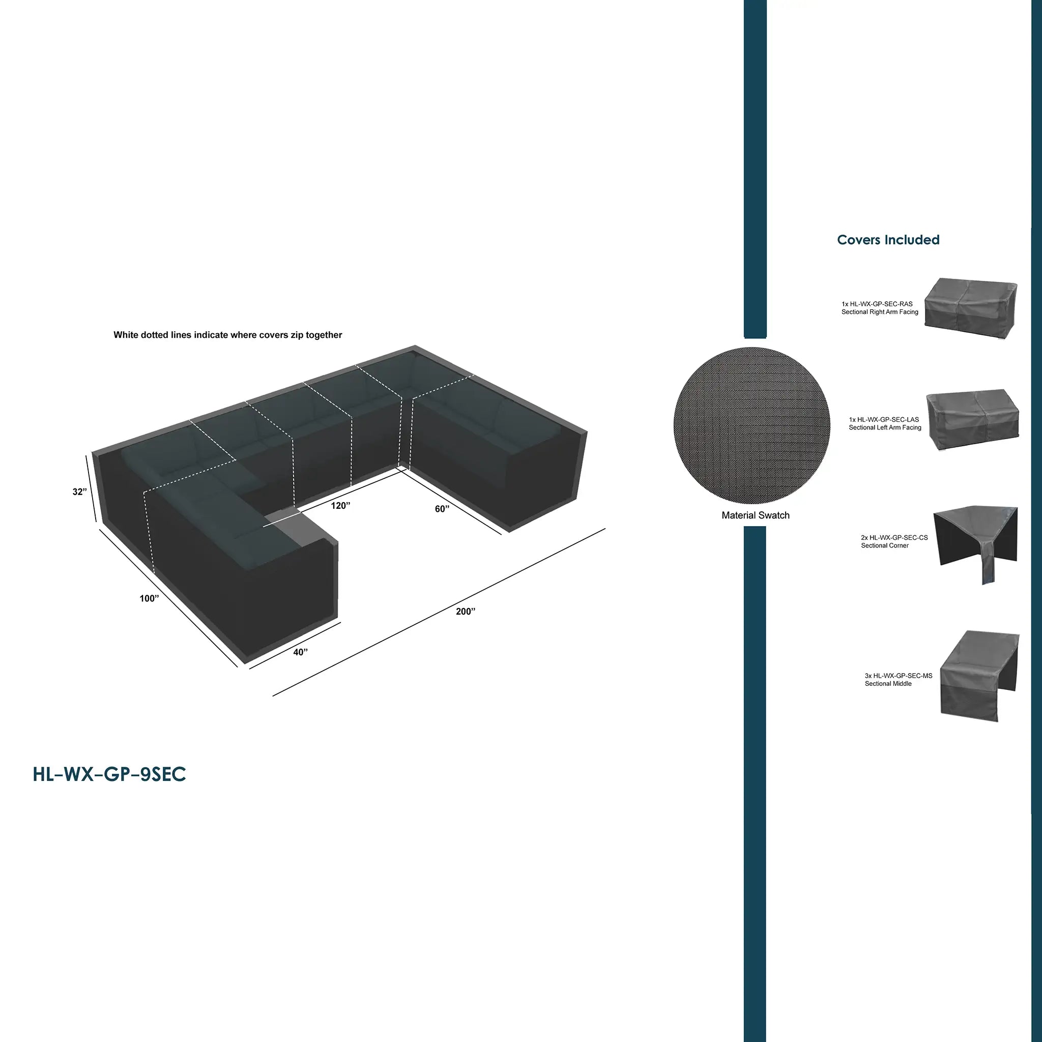 Harmonia Living WeatherX Covers For 9 Piece U Sectional Set 1