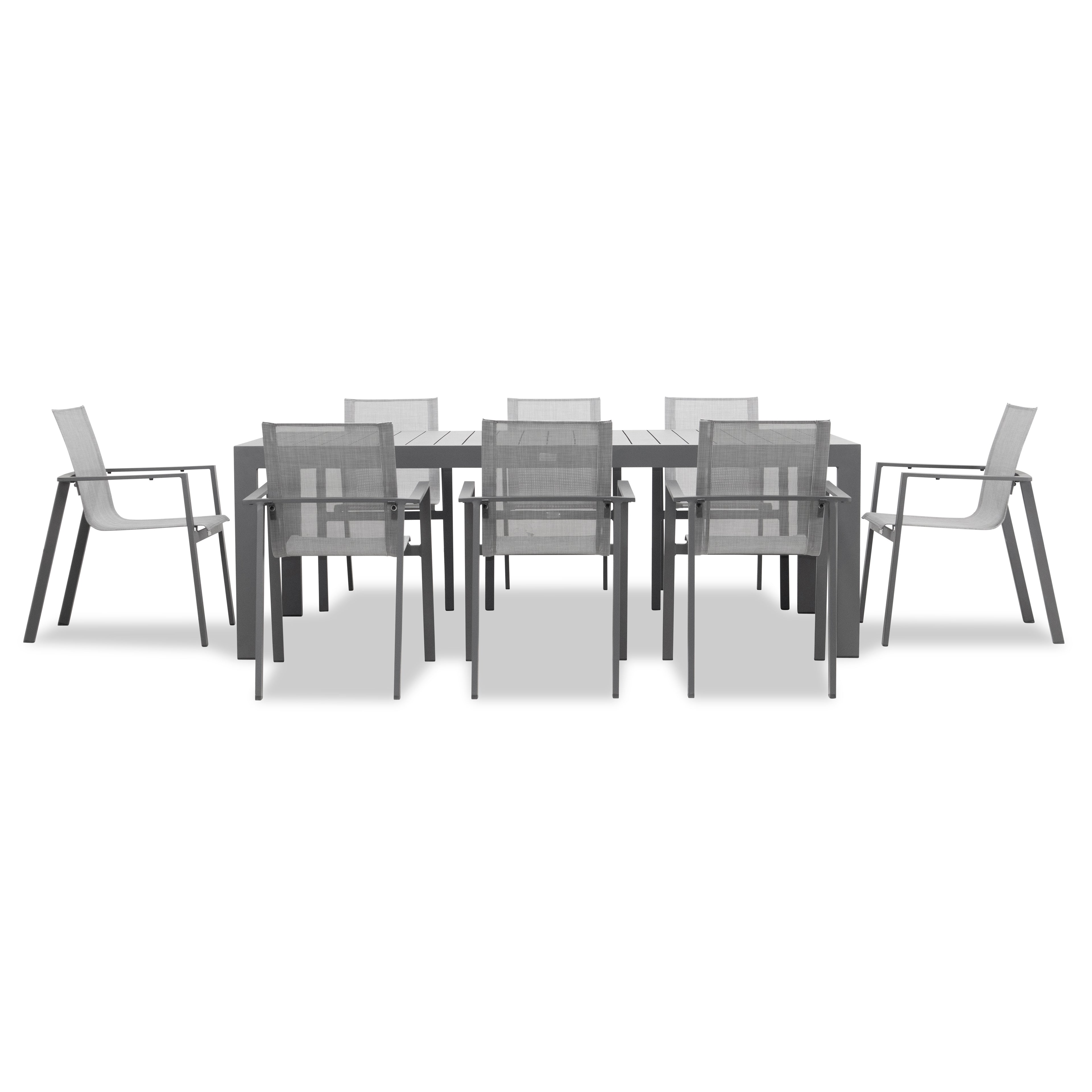 Lift Classic 8 Seat Aluminum Rectangular Dining Set#Finish_Slate