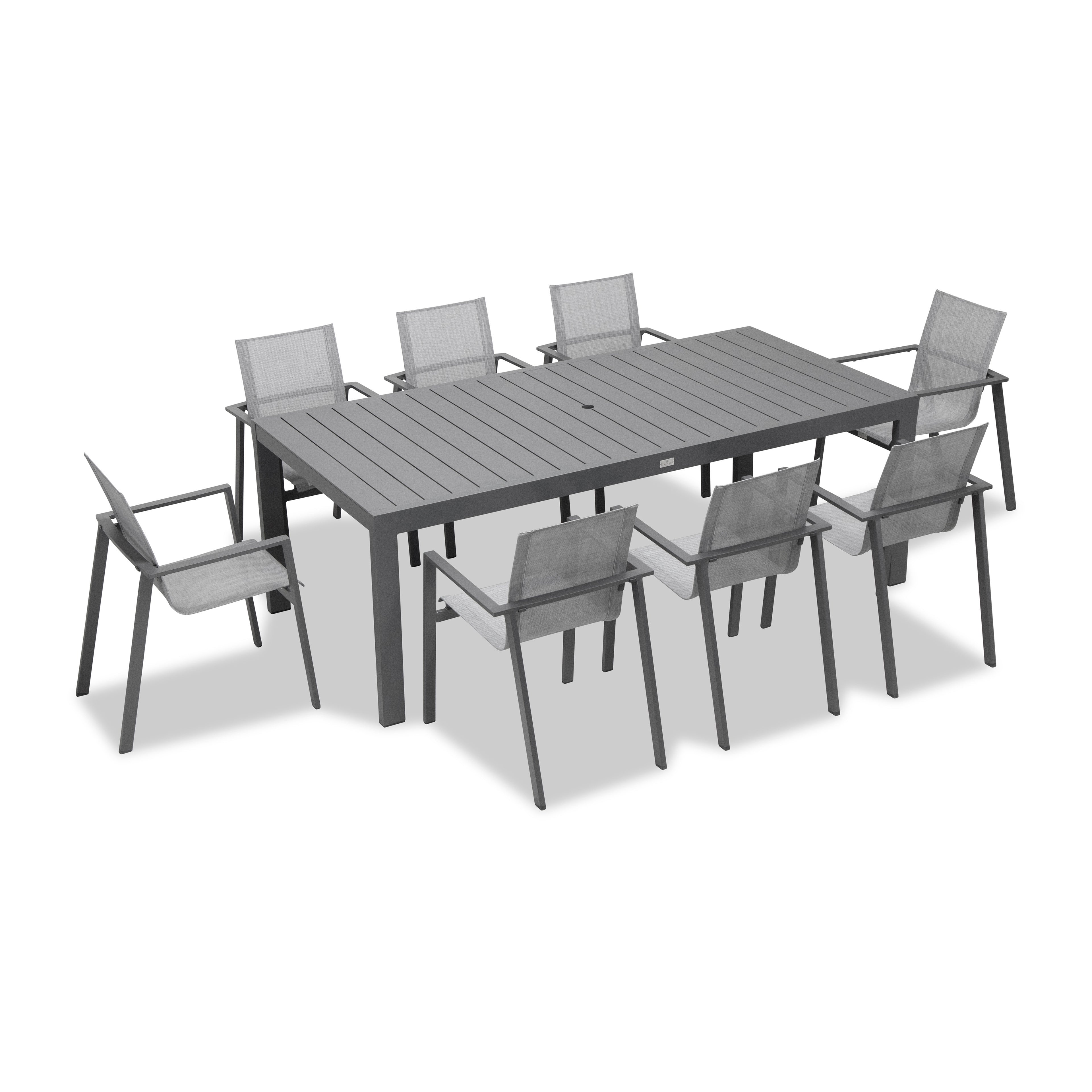 Lift Classic 8 Seat Aluminum Rectangular Dining Set#Finish_Slate