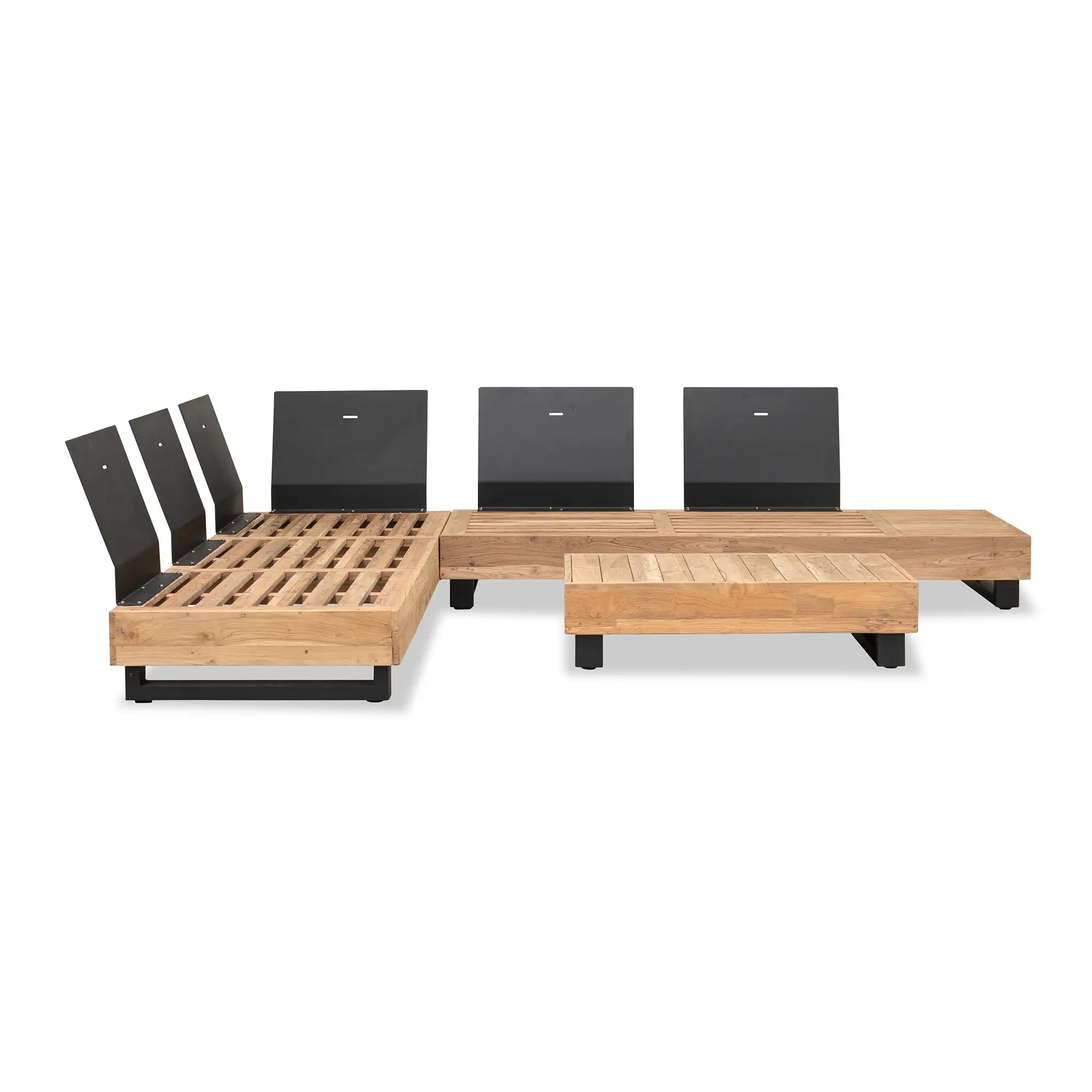 Harmonia Living Meld 5 to 6 Seat Aluminum Reclaimed Teak Sectional Set with Coffee Table 48