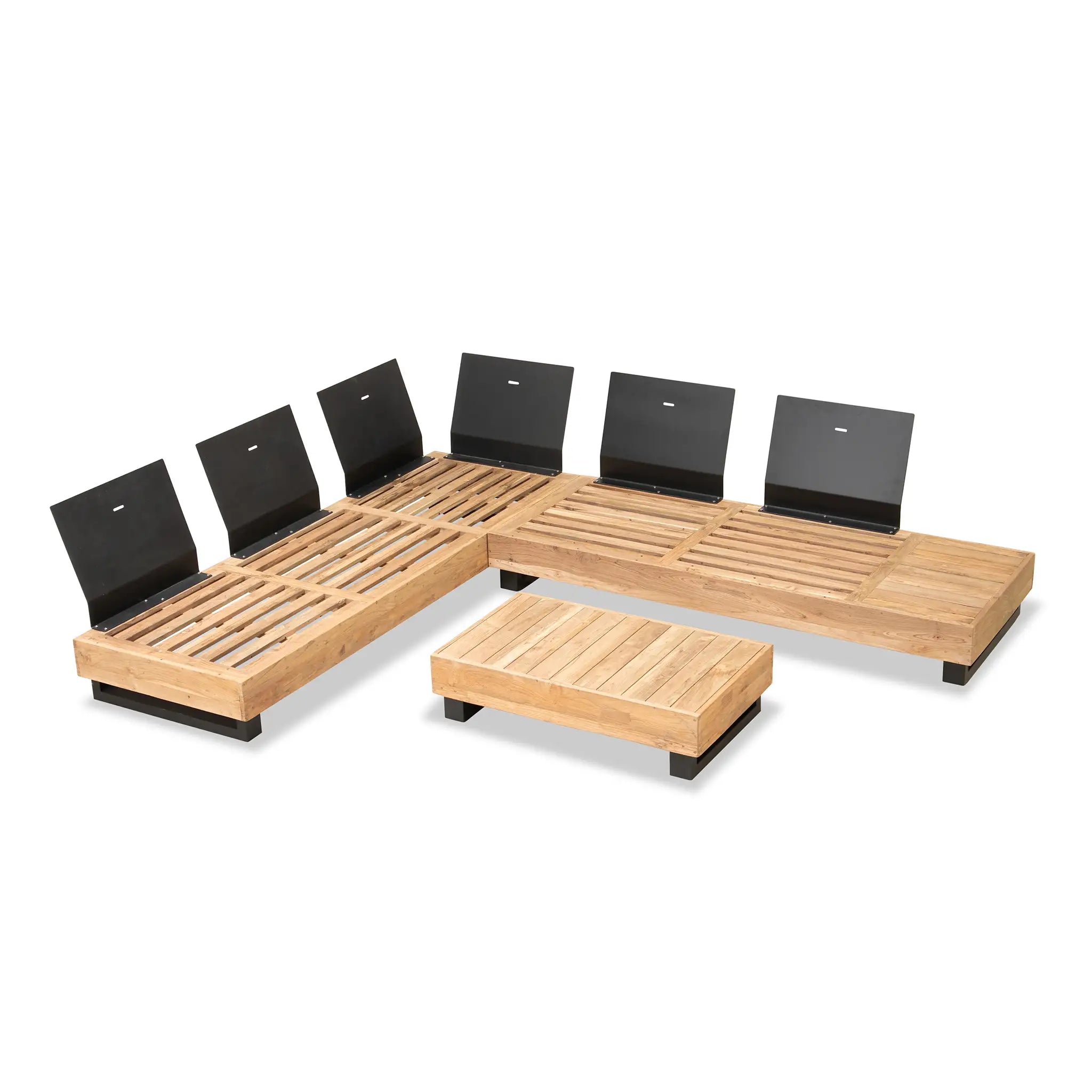 Harmonia Living Meld 5 to 6 Seat Aluminum Reclaimed Teak Sectional Set with Coffee Table 50