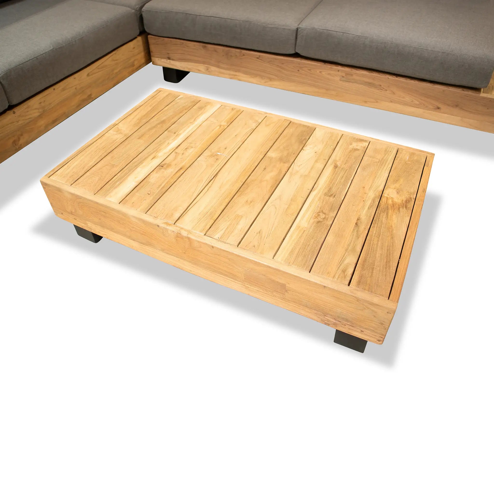 Harmonia Living Meld 5 to 6 Seat Aluminum Reclaimed Teak Sectional Set with Coffee Table 52