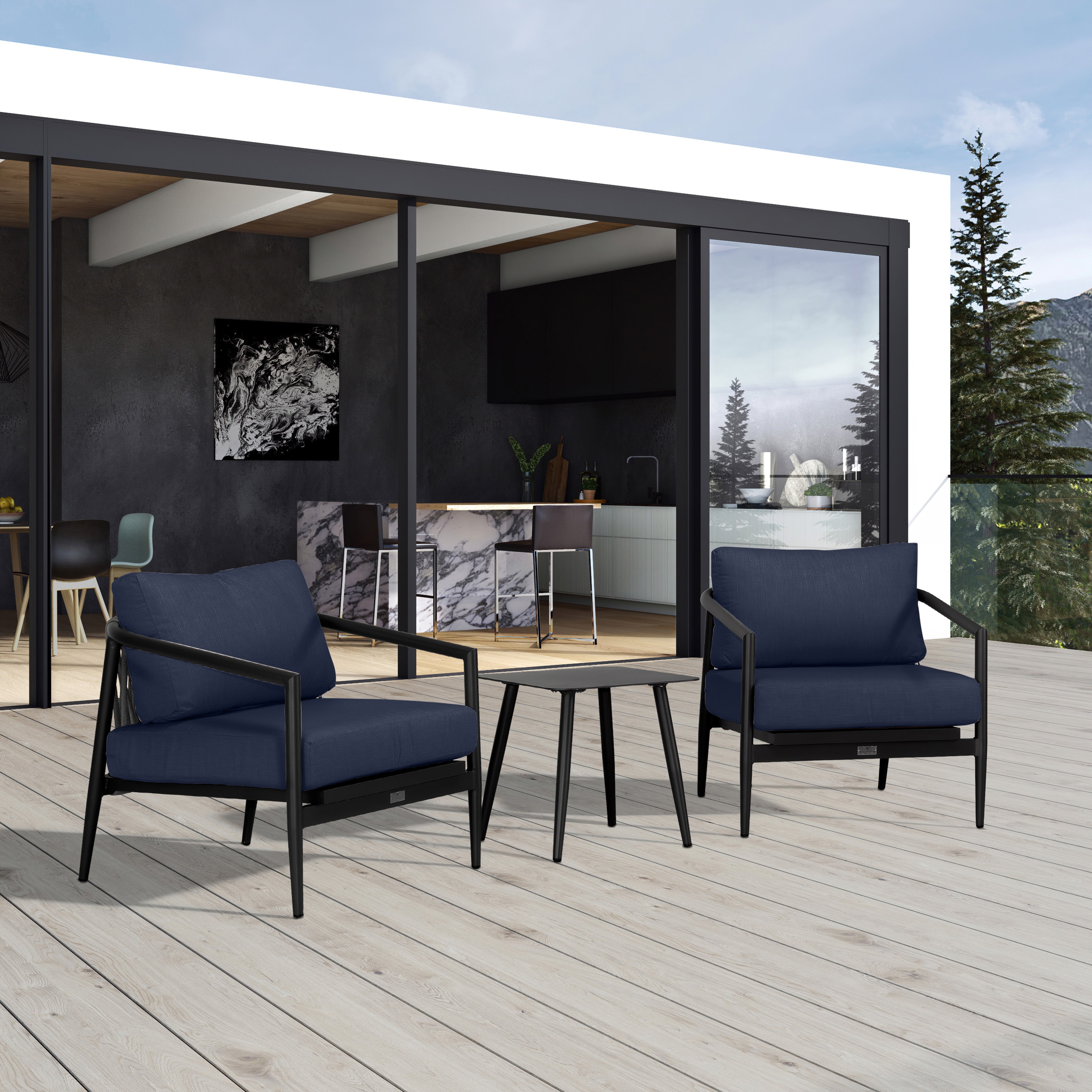 Olio 3 Piece Club Chair Set#Finish_Black#Fabric_Spectrum Indigo