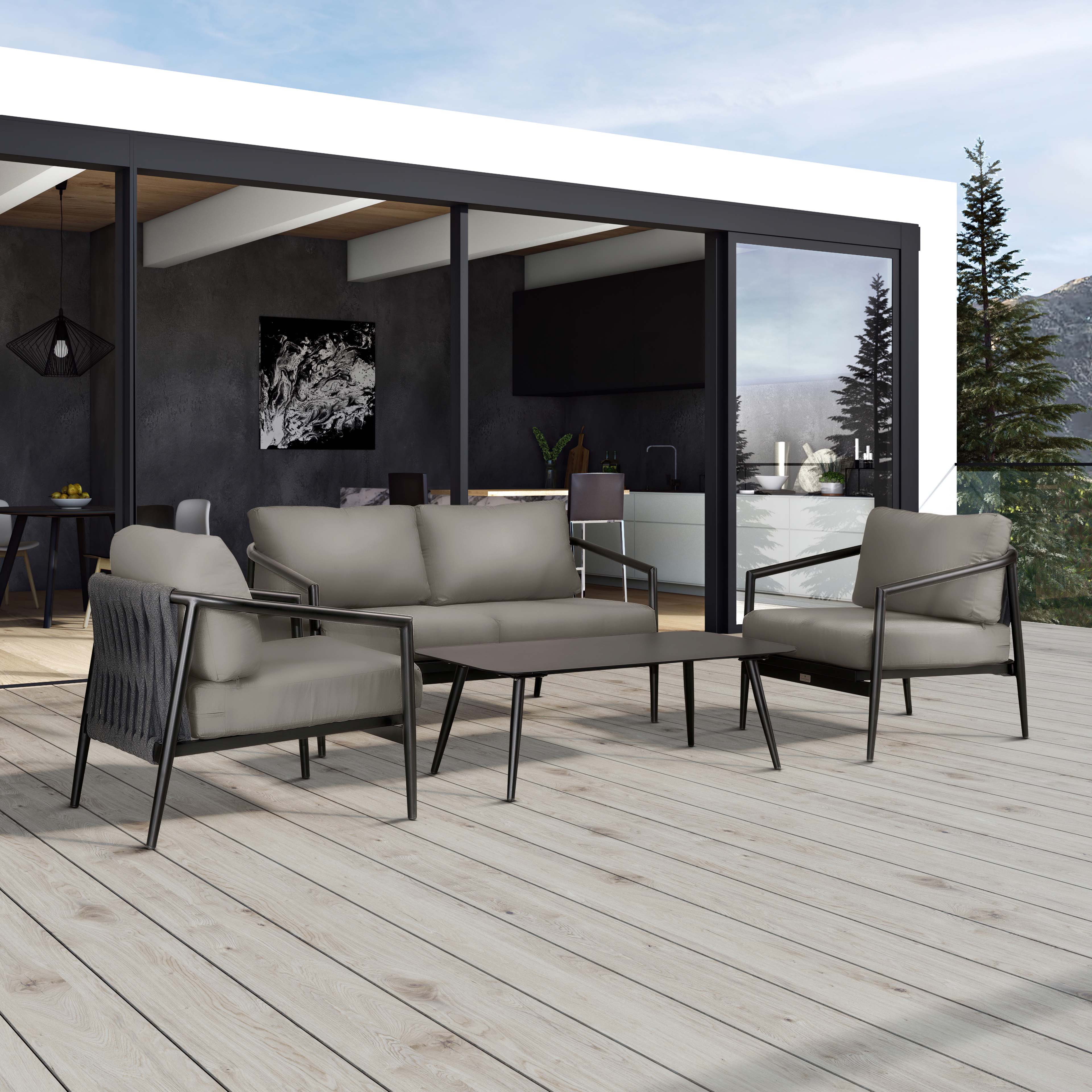 Olio 4 Piece Loveseat Set#Finish_Black#Fabric_Canvas Charcoal
