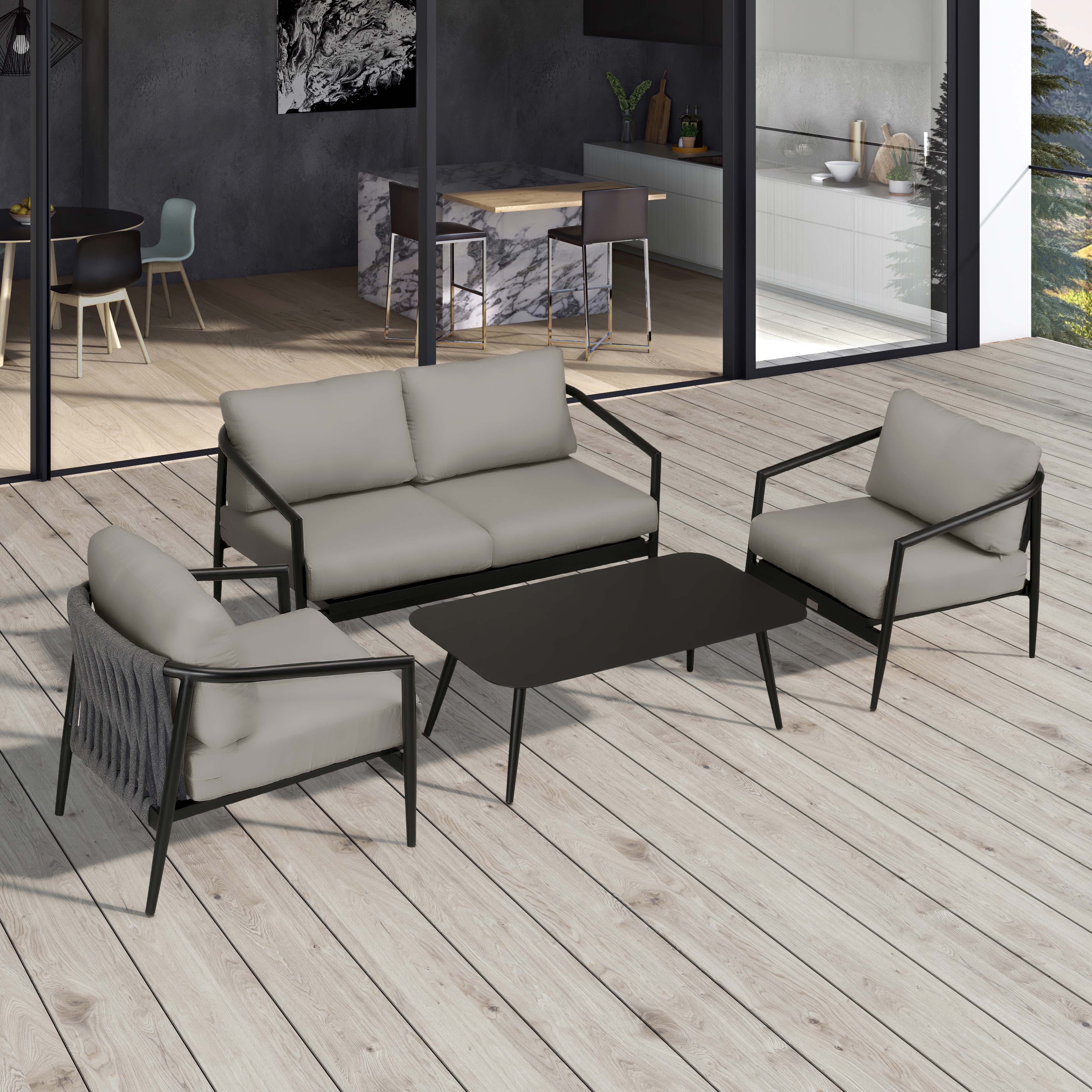 Olio 4 Piece Loveseat Set#Finish_Black#Fabric_Canvas Charcoal