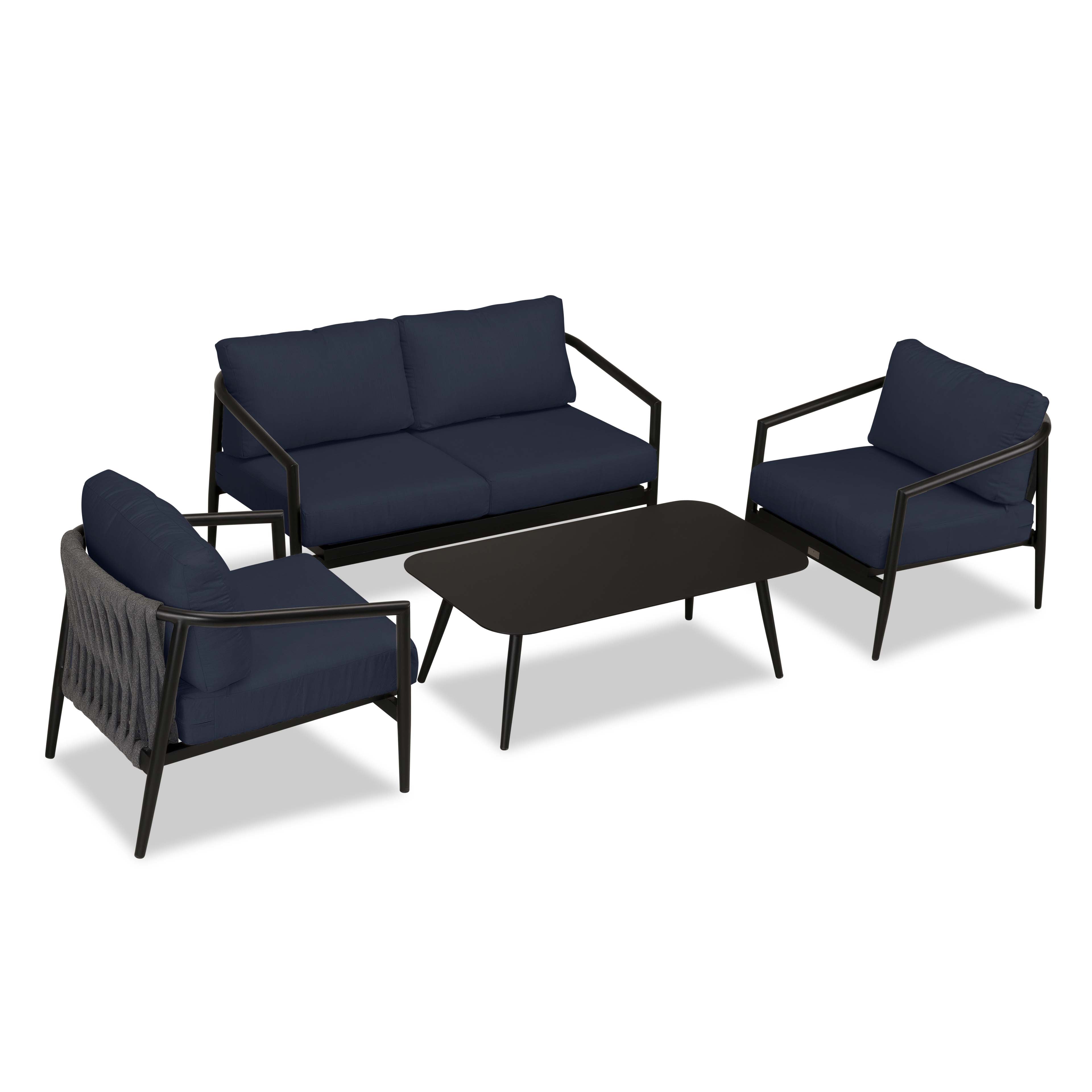 Olio 4 Piece Loveseat Set#Finish_Black#Fabric_Spectrum Indigo