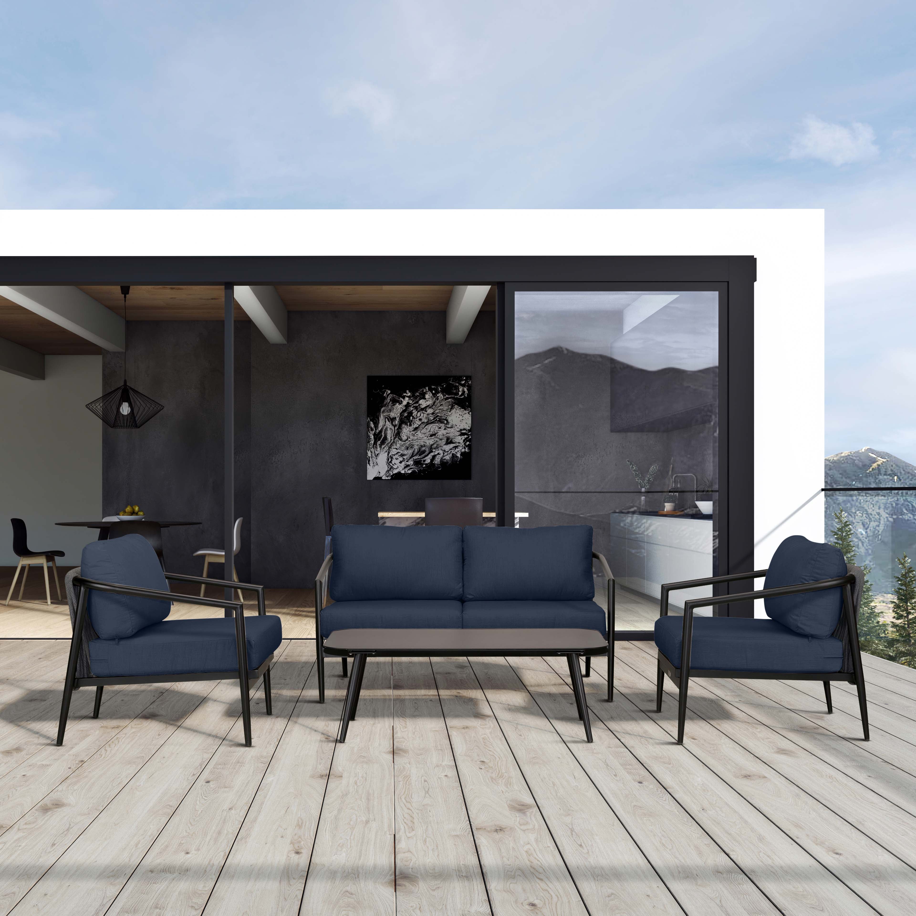 Olio 4 Piece Loveseat Set#Finish_Black#Fabric_Spectrum Indigo