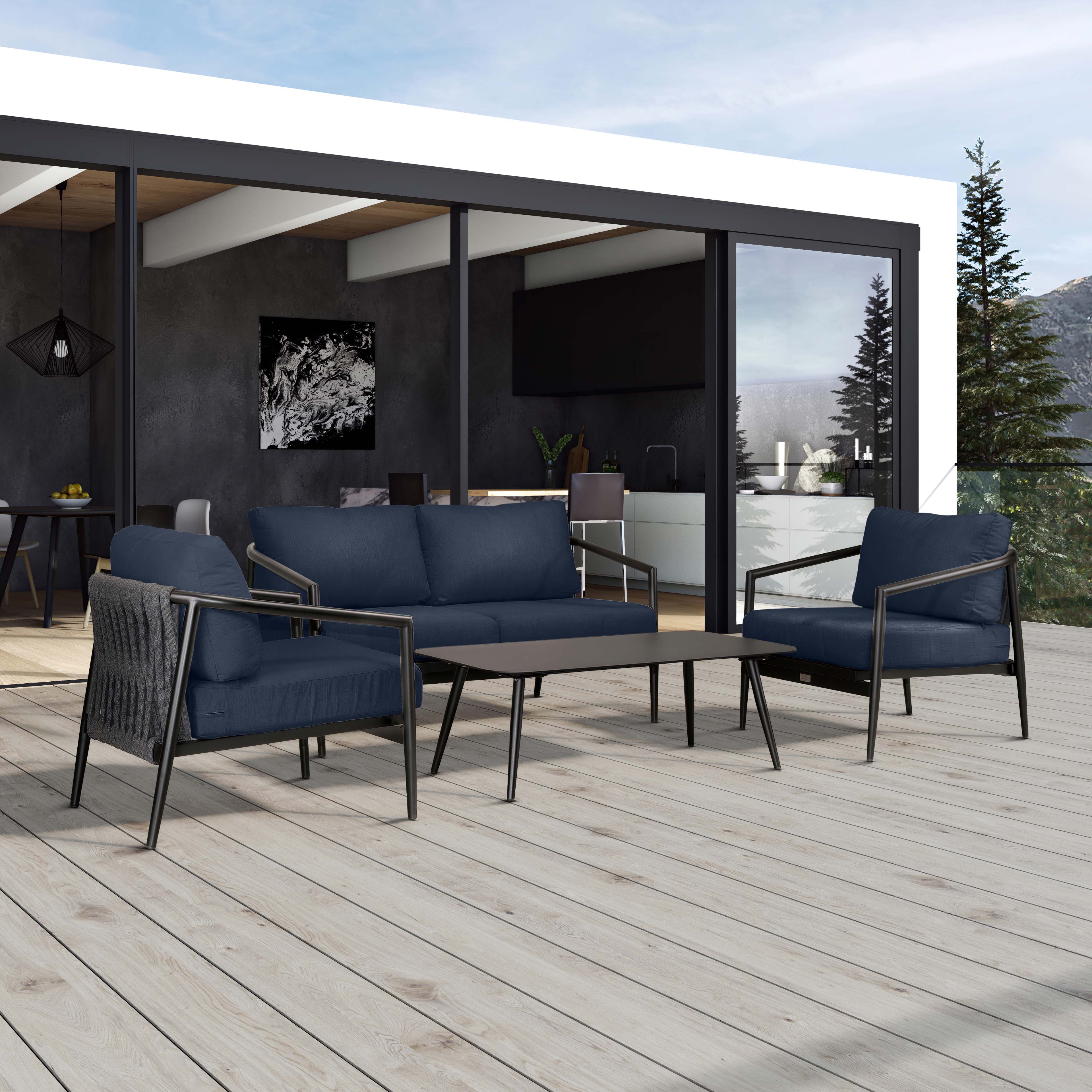 Olio 4 Piece Loveseat Set#Finish_Black#Fabric_Spectrum Indigo