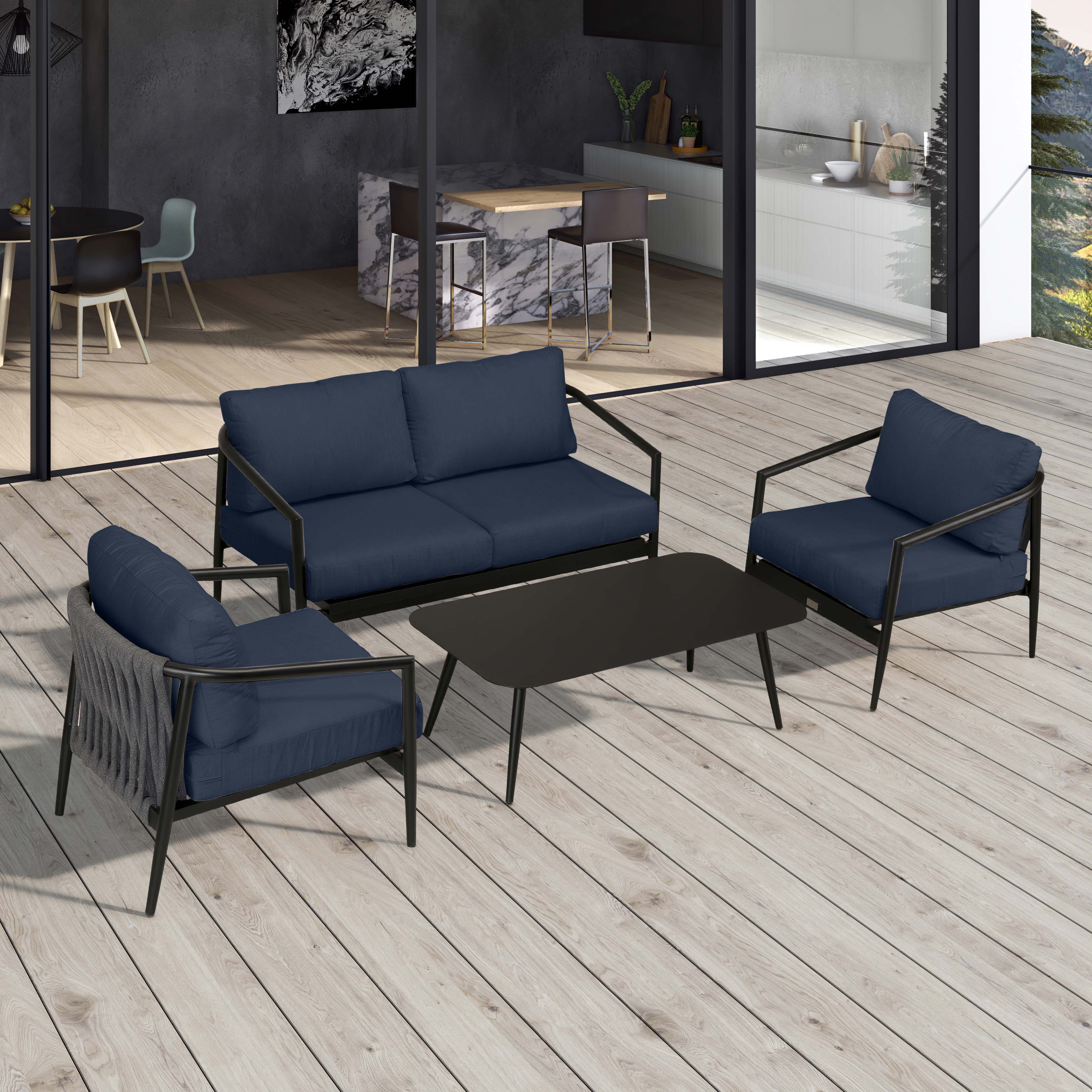 Olio 4 Piece Loveseat Set#Finish_Black#Fabric_Spectrum Indigo