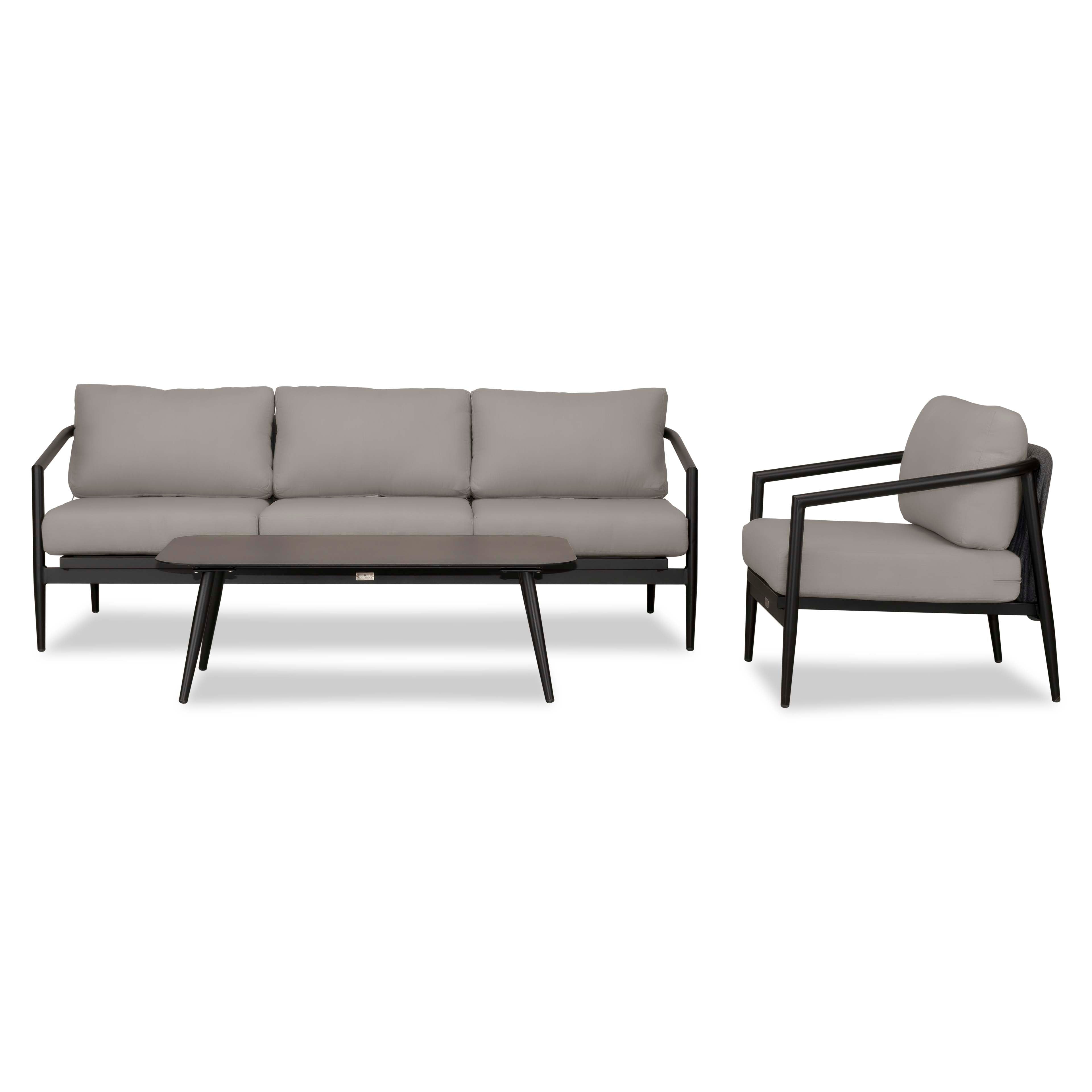 Olio 3 Piece Aluminum Sofa Set#Finish_Black#Fabric_Canvas Charcoal