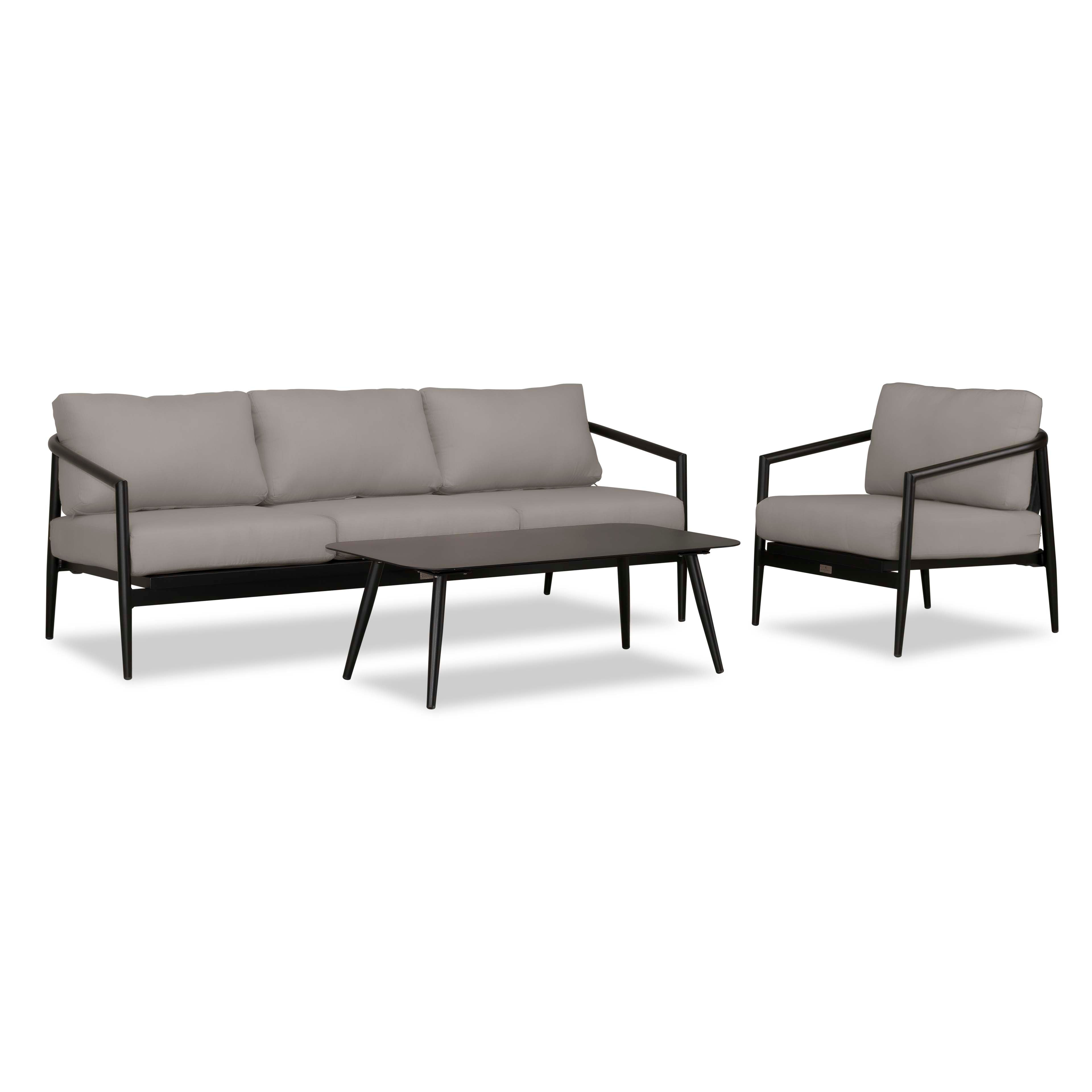 Olio 3 Piece Aluminum Sofa Set#Finish_Black#Fabric_Canvas Charcoal