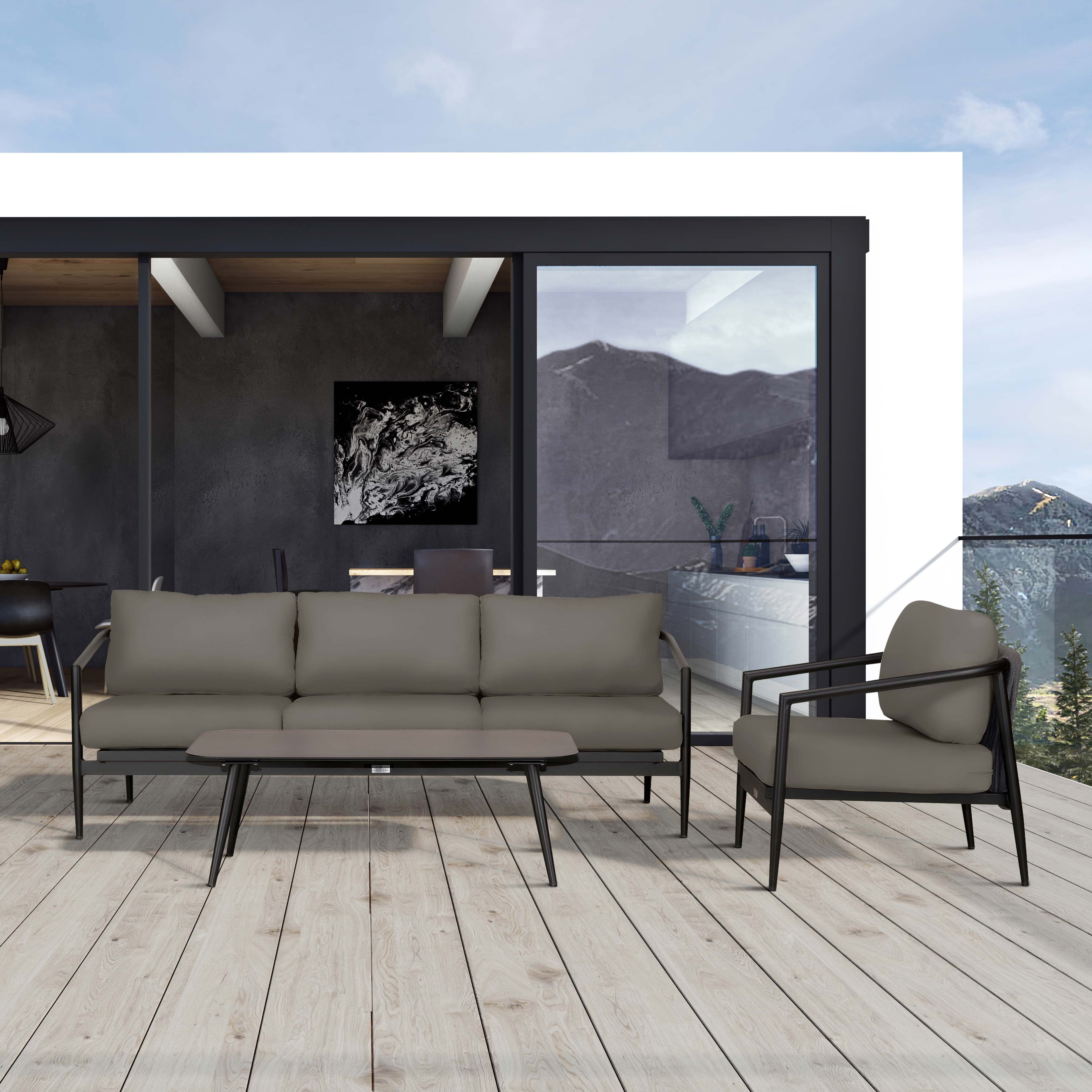 Olio 3 Piece Aluminum Sofa Set#Finish_Black#Fabric_Canvas Charcoal