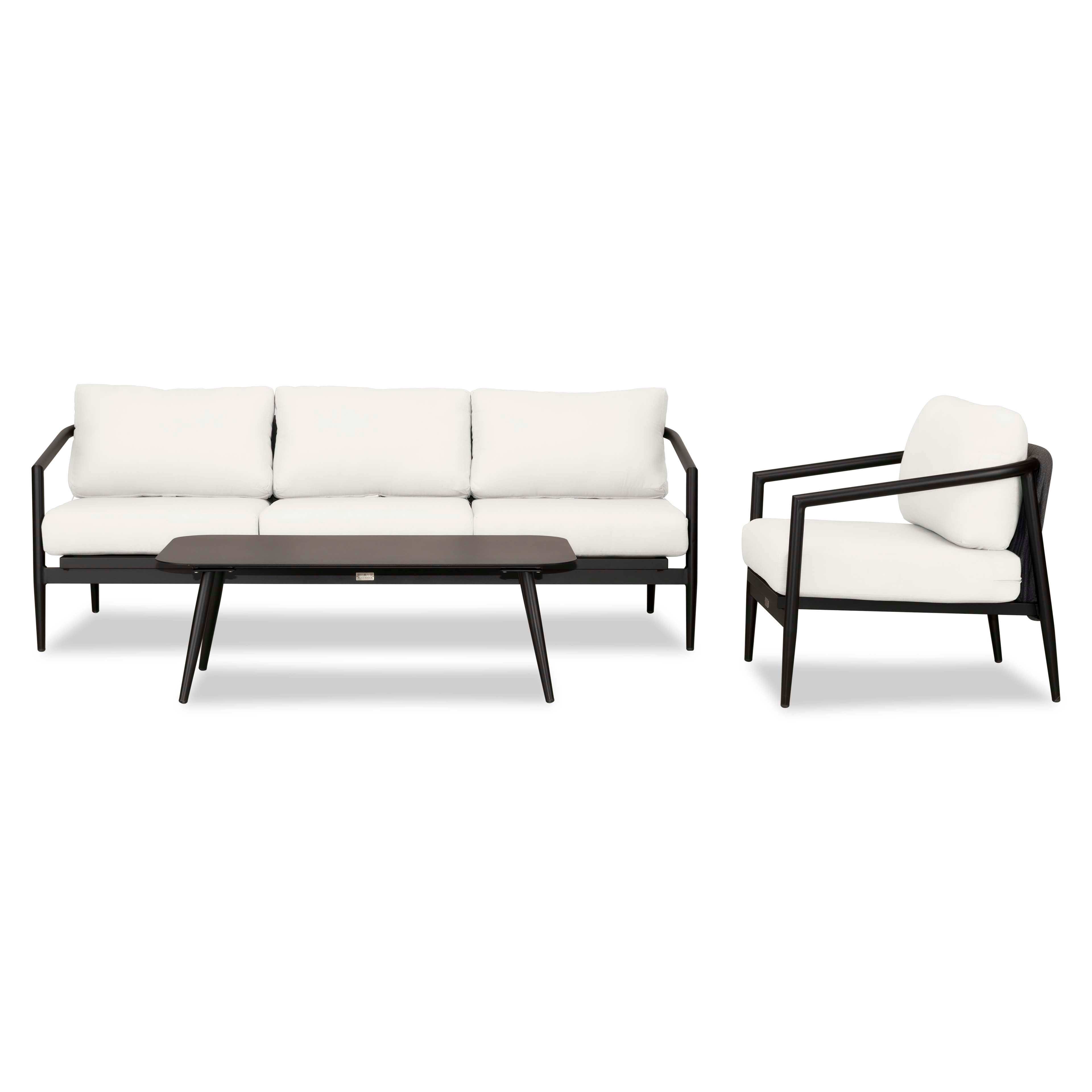 Olio 3 Piece Aluminum Sofa Set#Finish_Black#Fabric_Canvas Natural