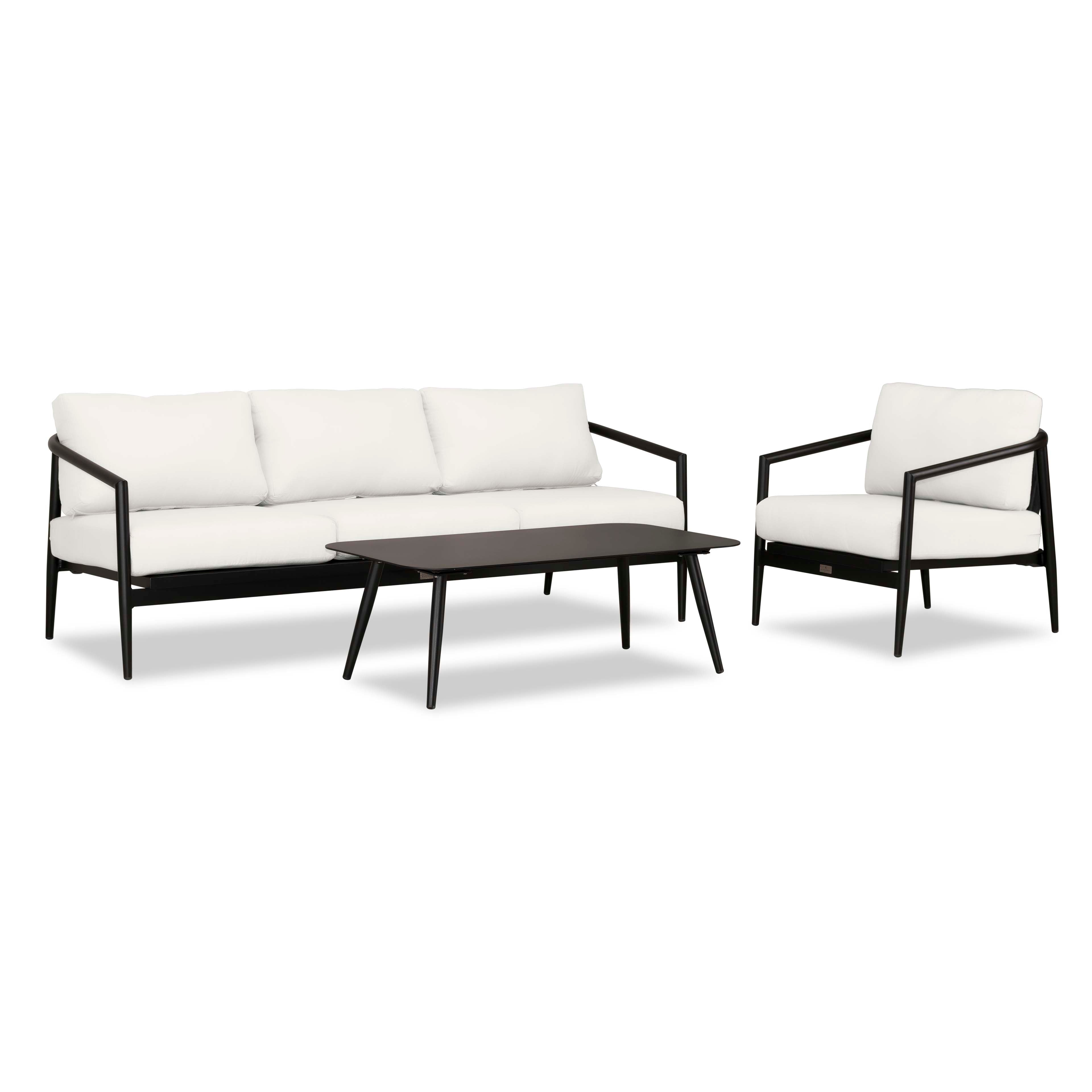 Olio 3 Piece Aluminum Sofa Set#Finish_Black#Fabric_Canvas Natural