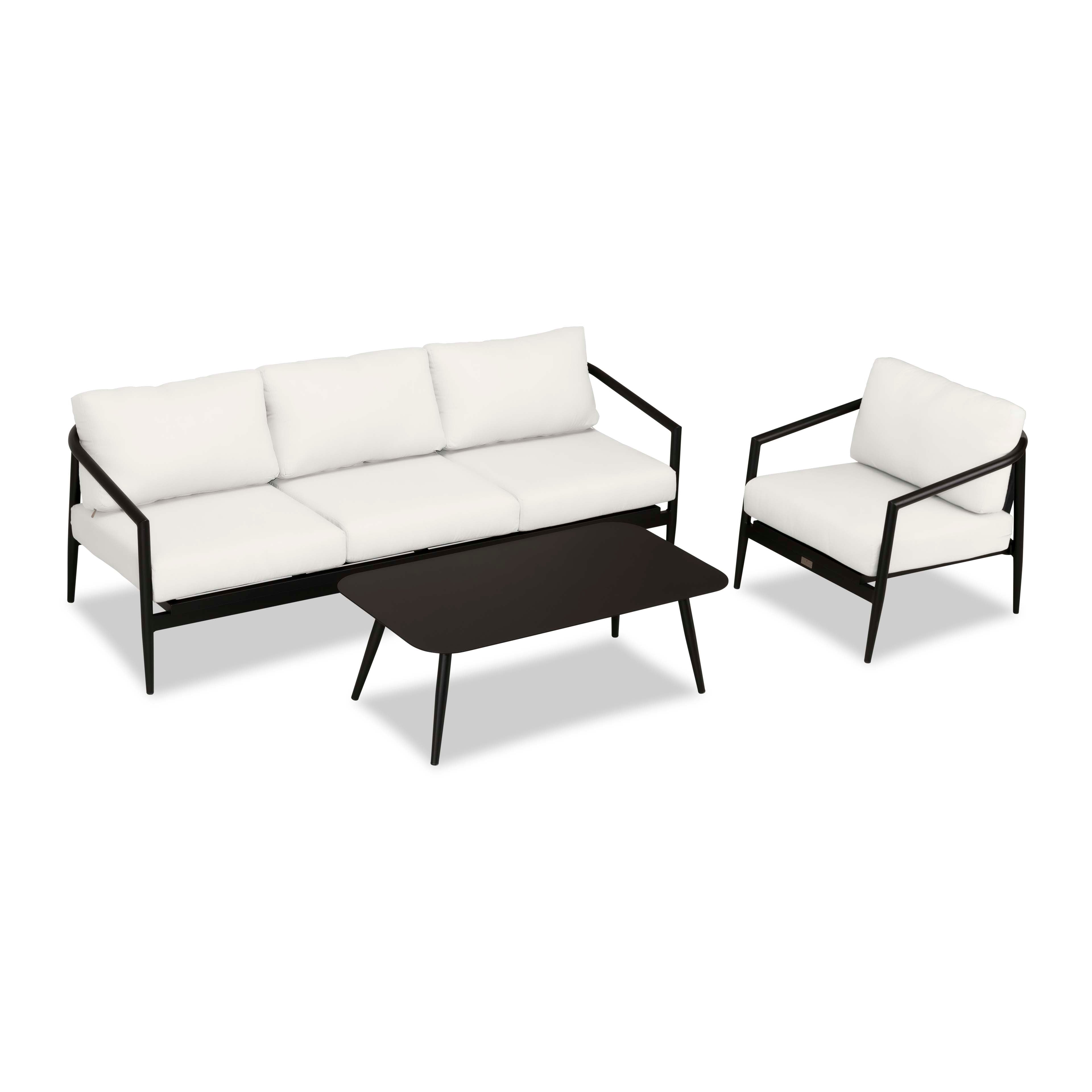 Olio 3 Piece Aluminum Sofa Set#Finish_Black#Fabric_Canvas Natural