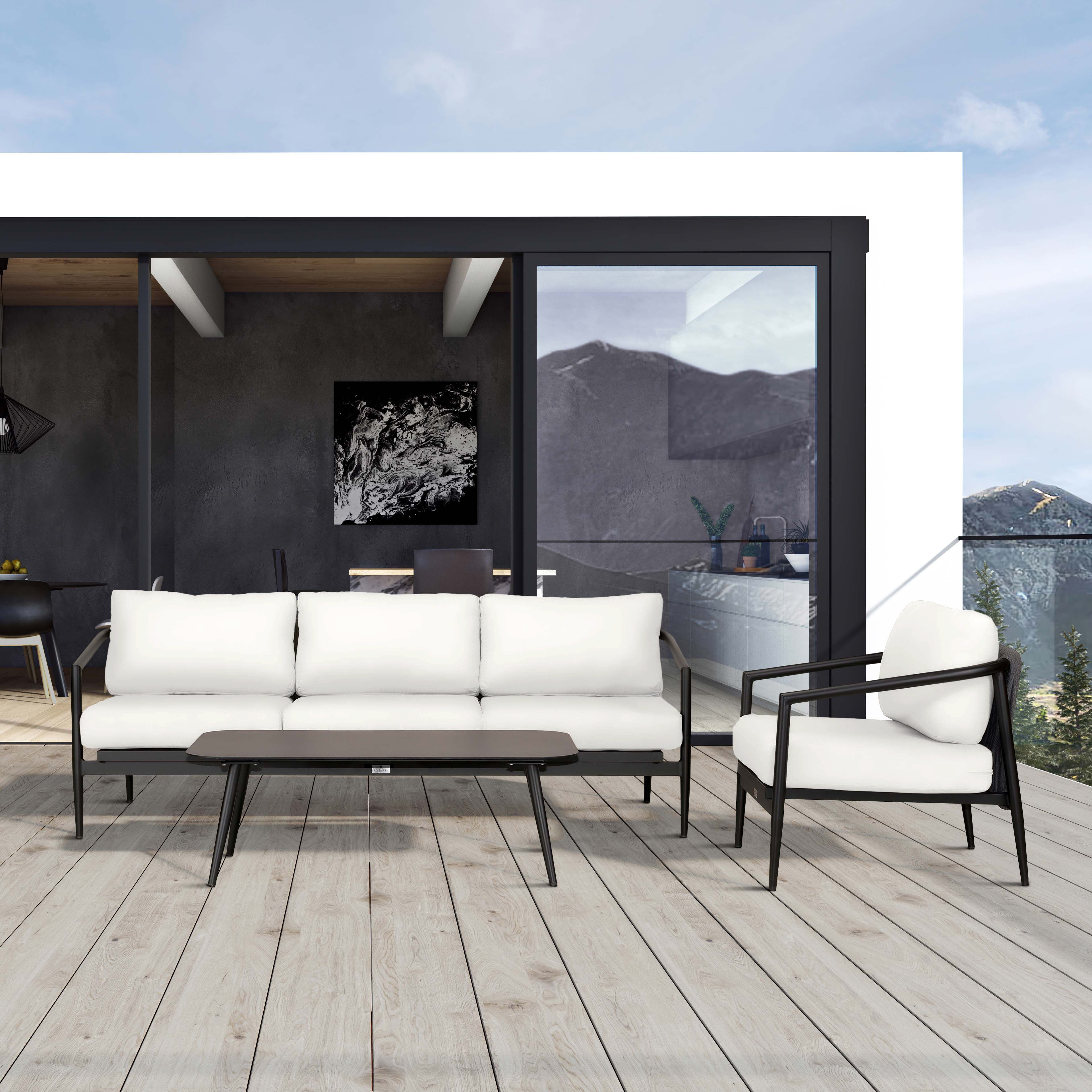 Olio 3 Piece Aluminum Sofa Set#Finish_Black#Fabric_Canvas Natural