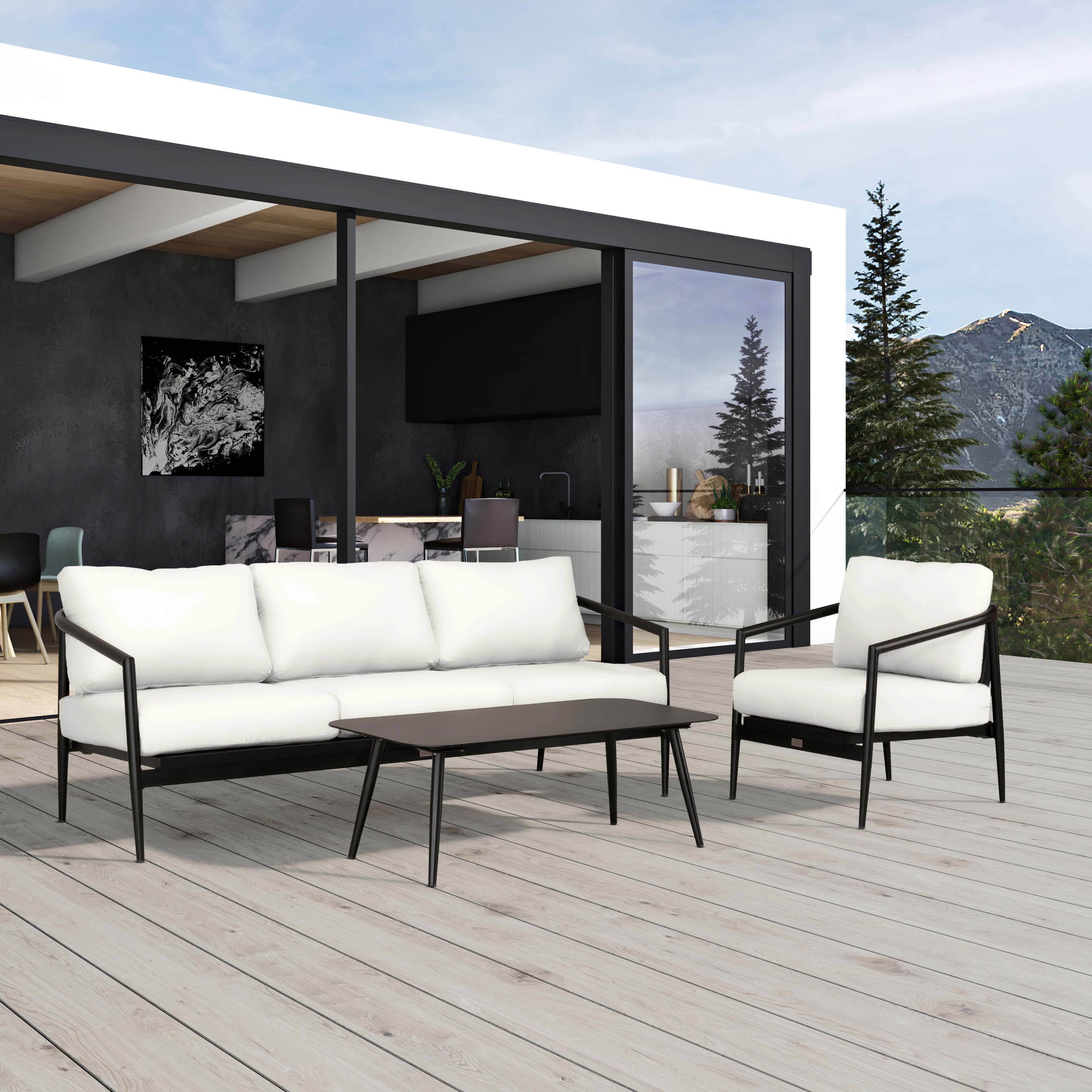 Olio 3 Piece Aluminum Sofa Set#Finish_Black#Fabric_Canvas Natural