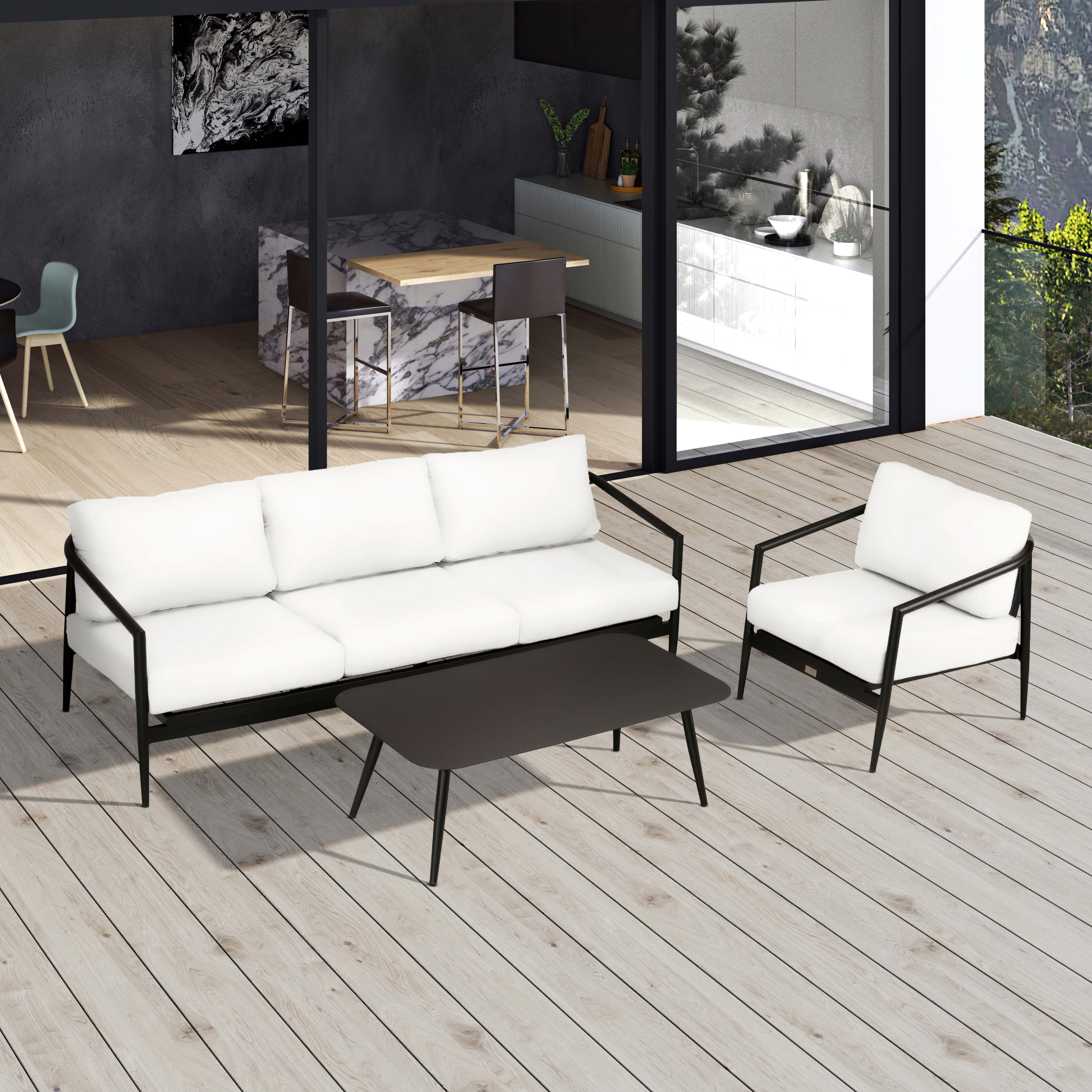 Olio 3 Piece Aluminum Sofa Set#Finish_Black#Fabric_Canvas Natural