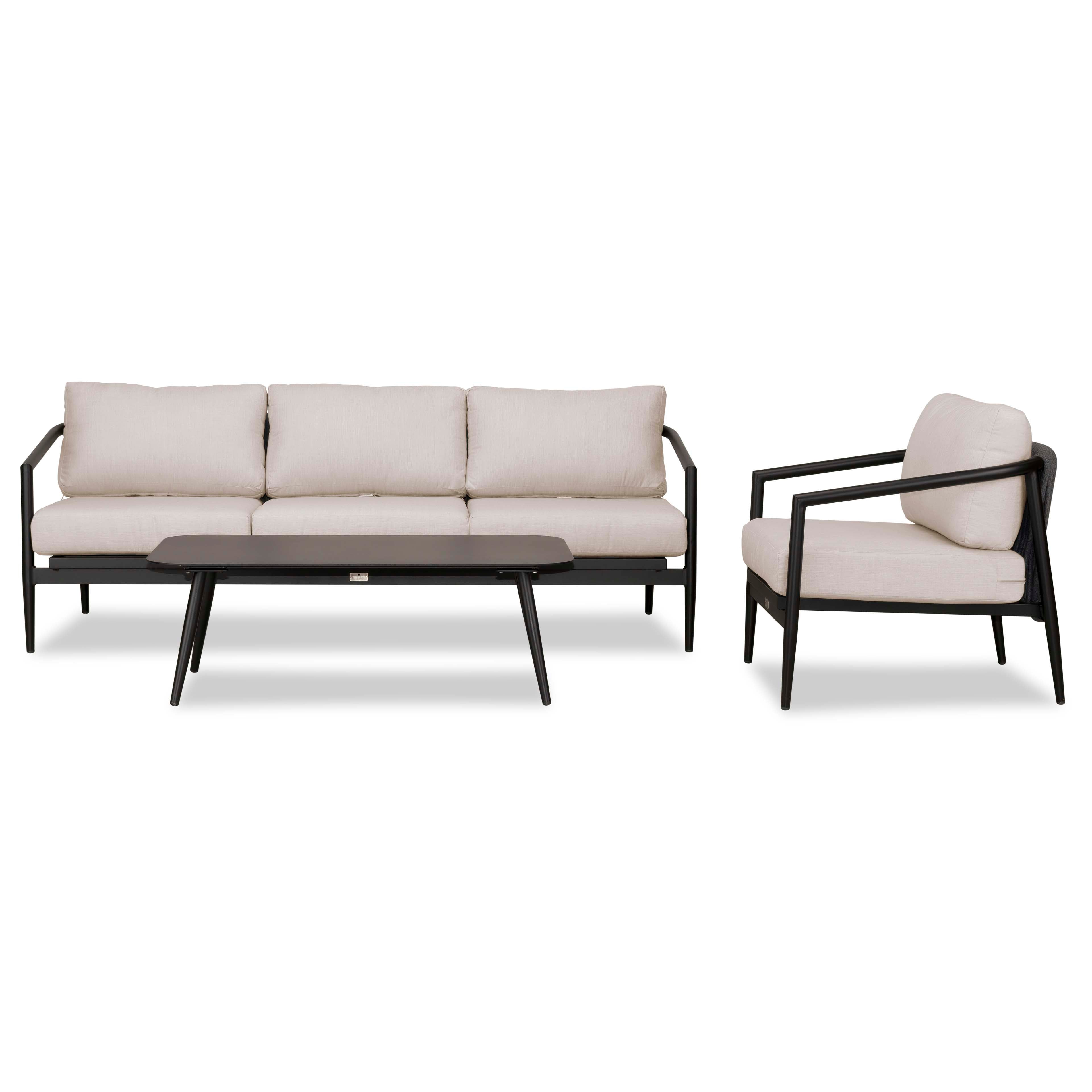 Olio 3 Piece Aluminum Sofa Set#Finish_Black#Fabric_Cast Silver
