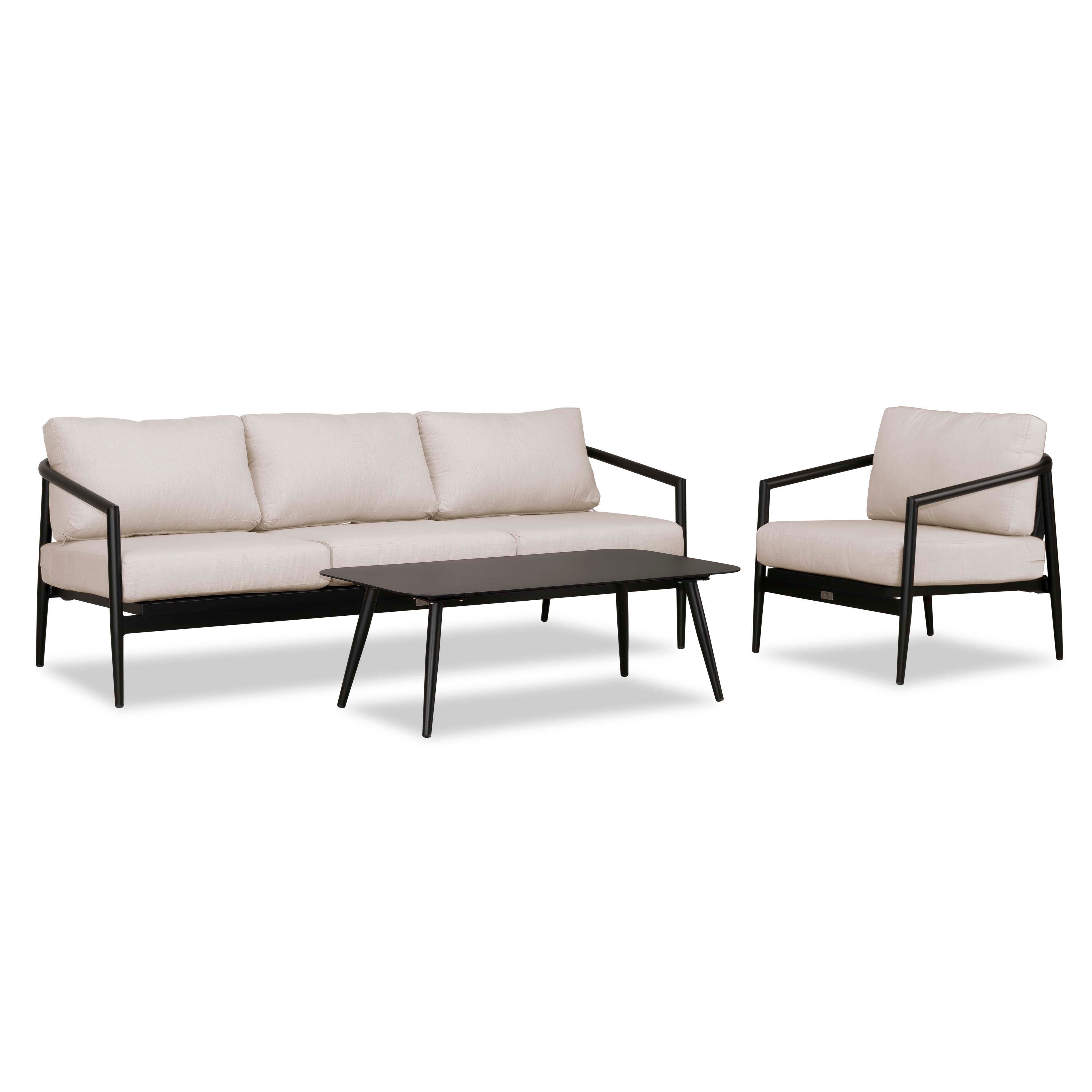 Olio 3 Piece Aluminum Sofa Set#Finish_Black#Fabric_Cast Silver