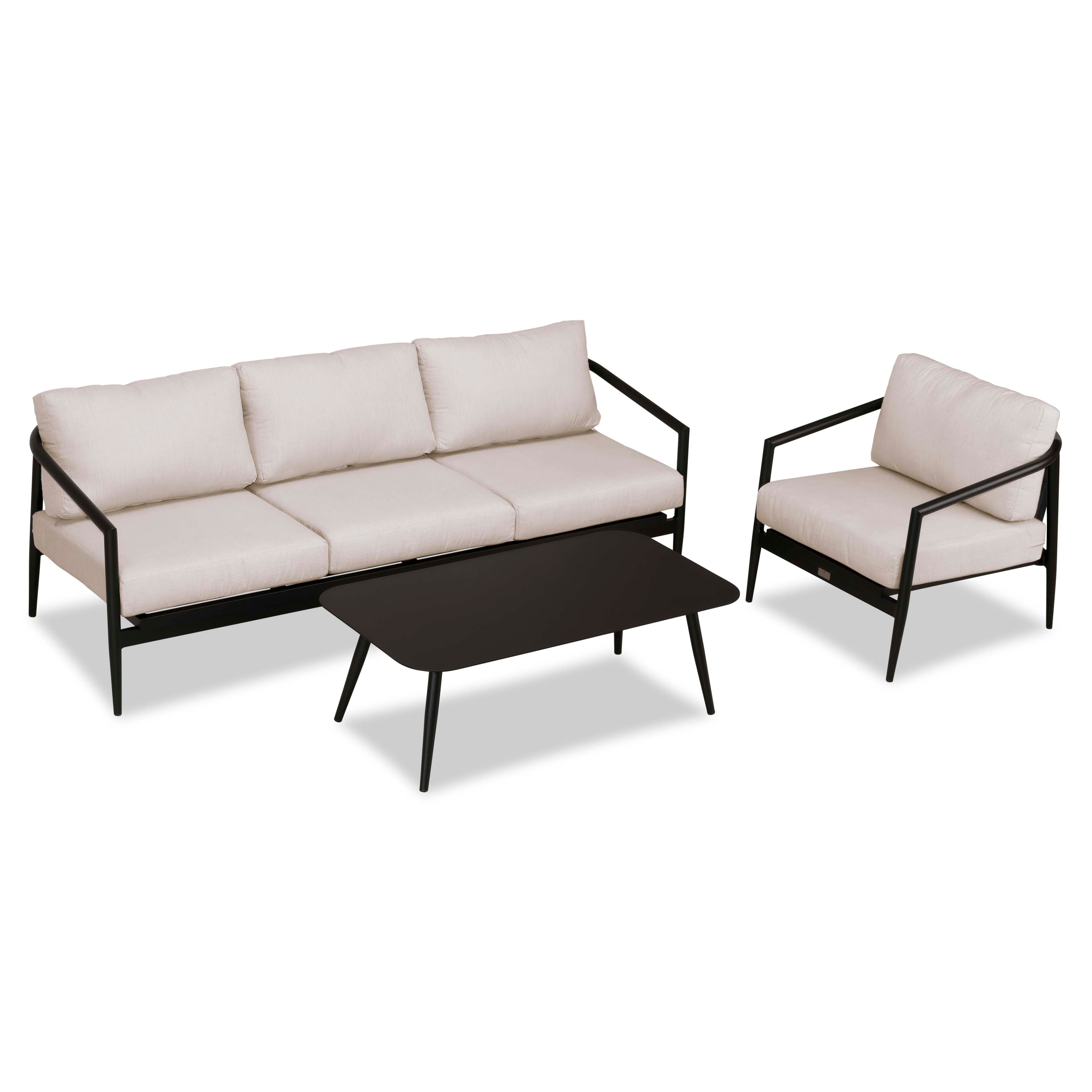 Olio 3 Piece Aluminum Sofa Set#Finish_Black#Fabric_Cast Silver