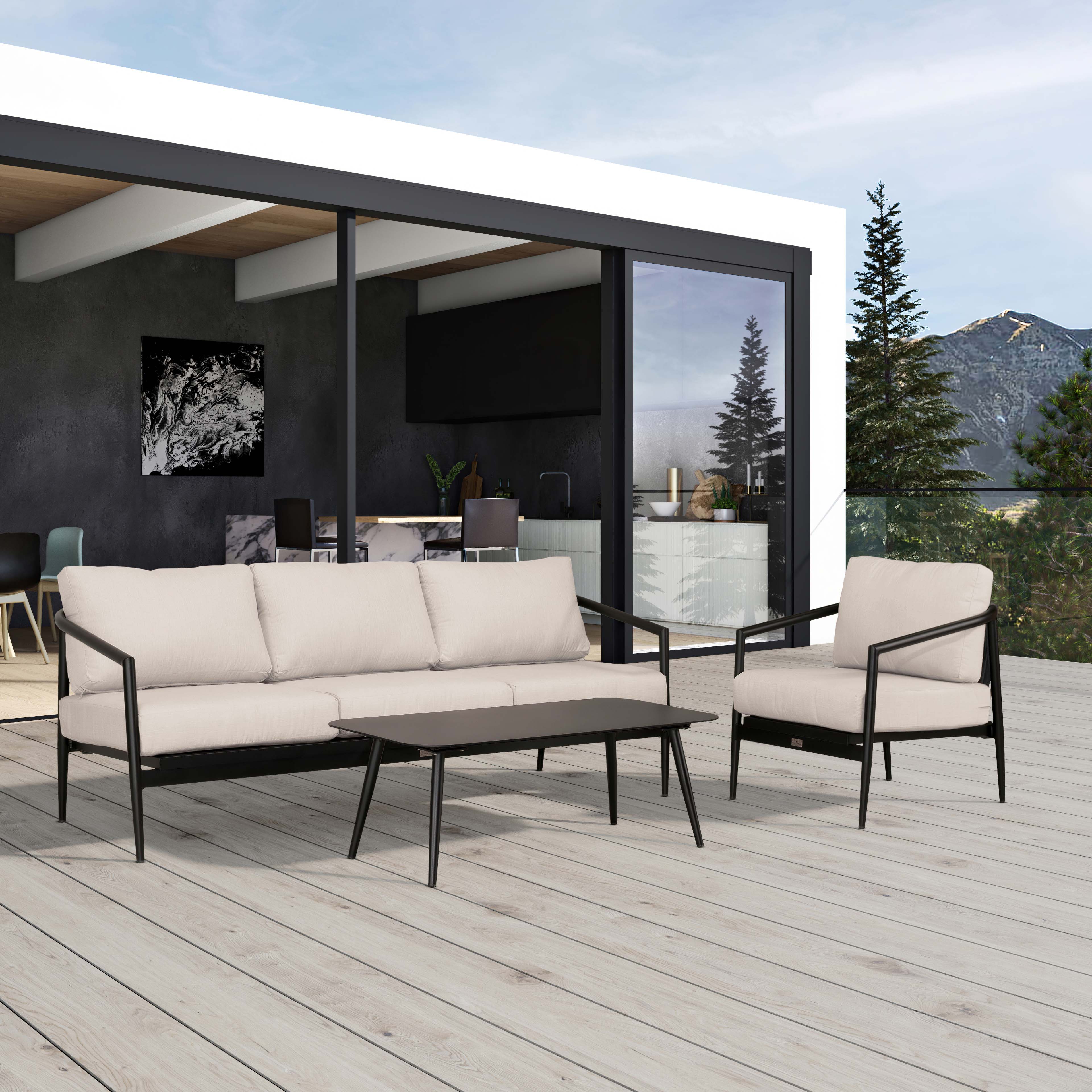 Olio 3 Piece Aluminum Sofa Set#Finish_Black#Fabric_Cast Silver