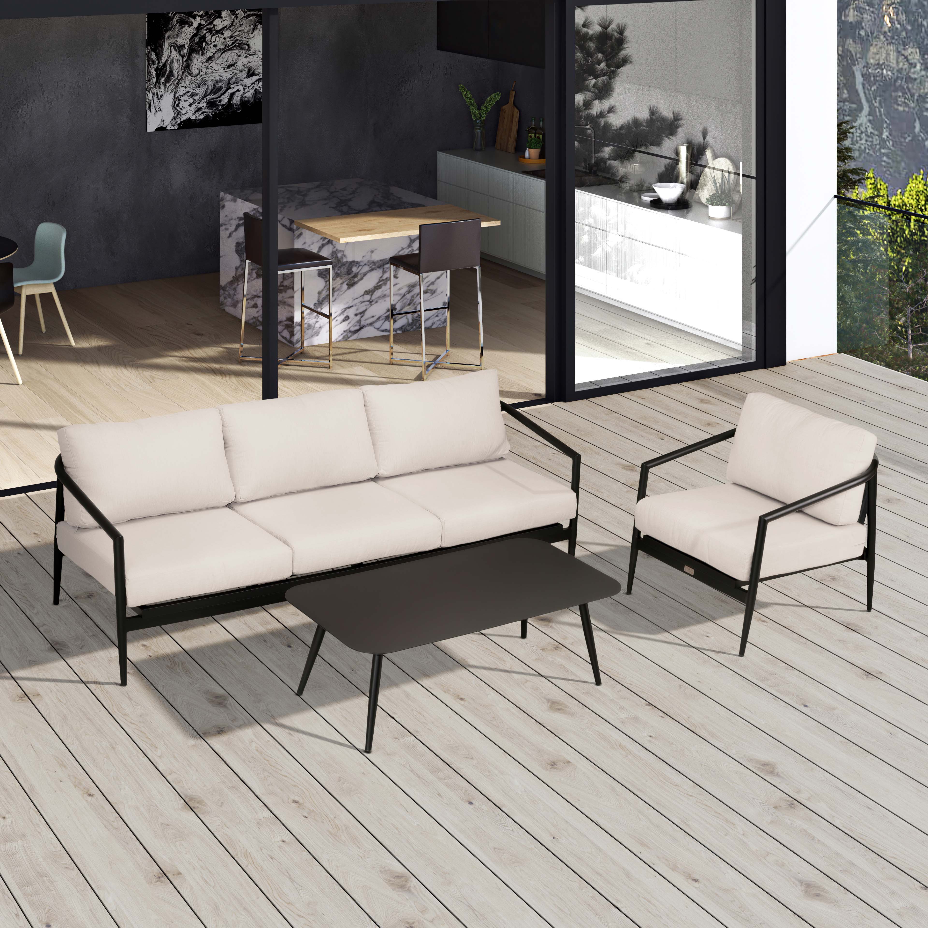 Olio 3 Piece Aluminum Sofa Set#Finish_Black#Fabric_Cast Silver