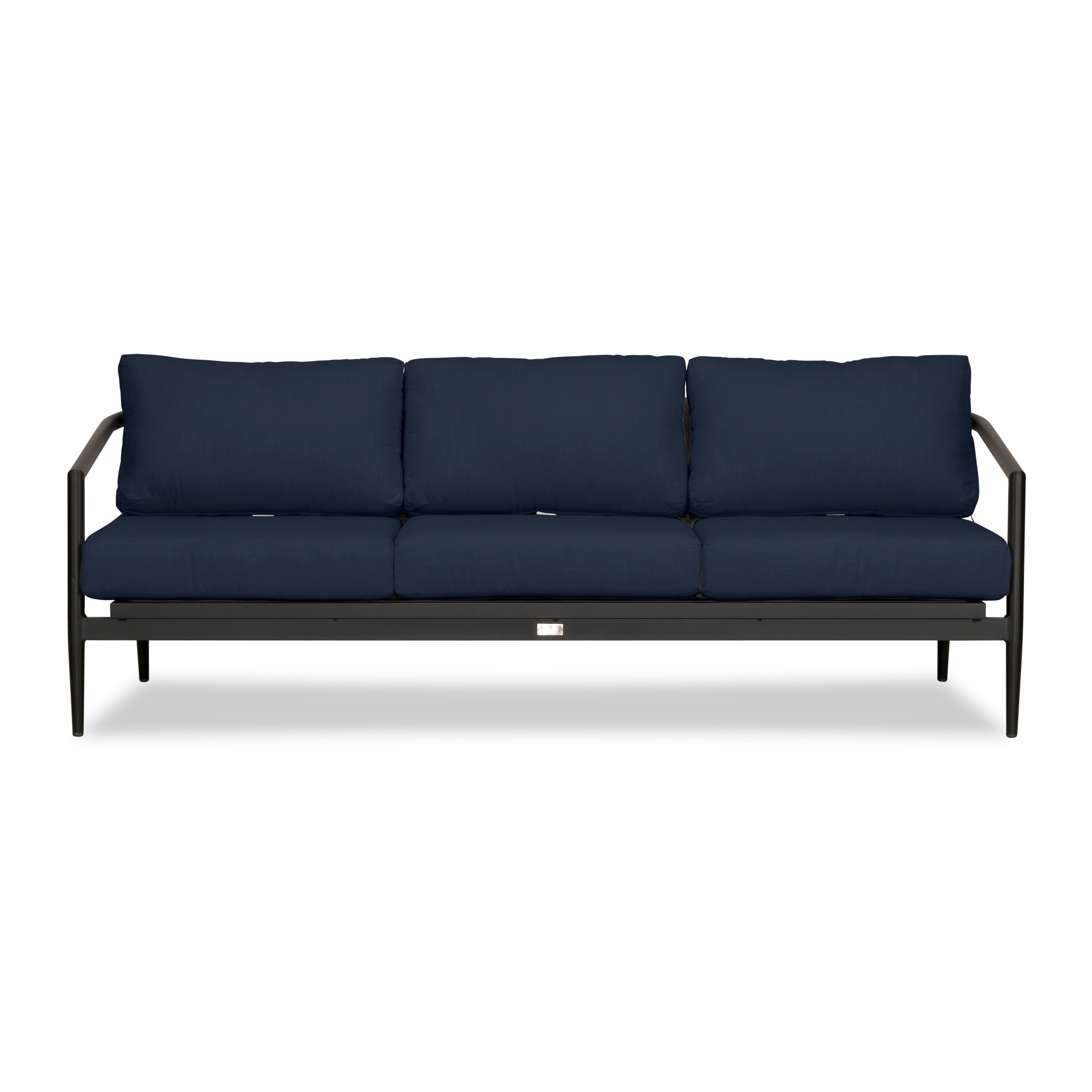 Olio 3 Piece Aluminum Sofa Set#Finish_Black#Fabric_Spectrum Indigo
