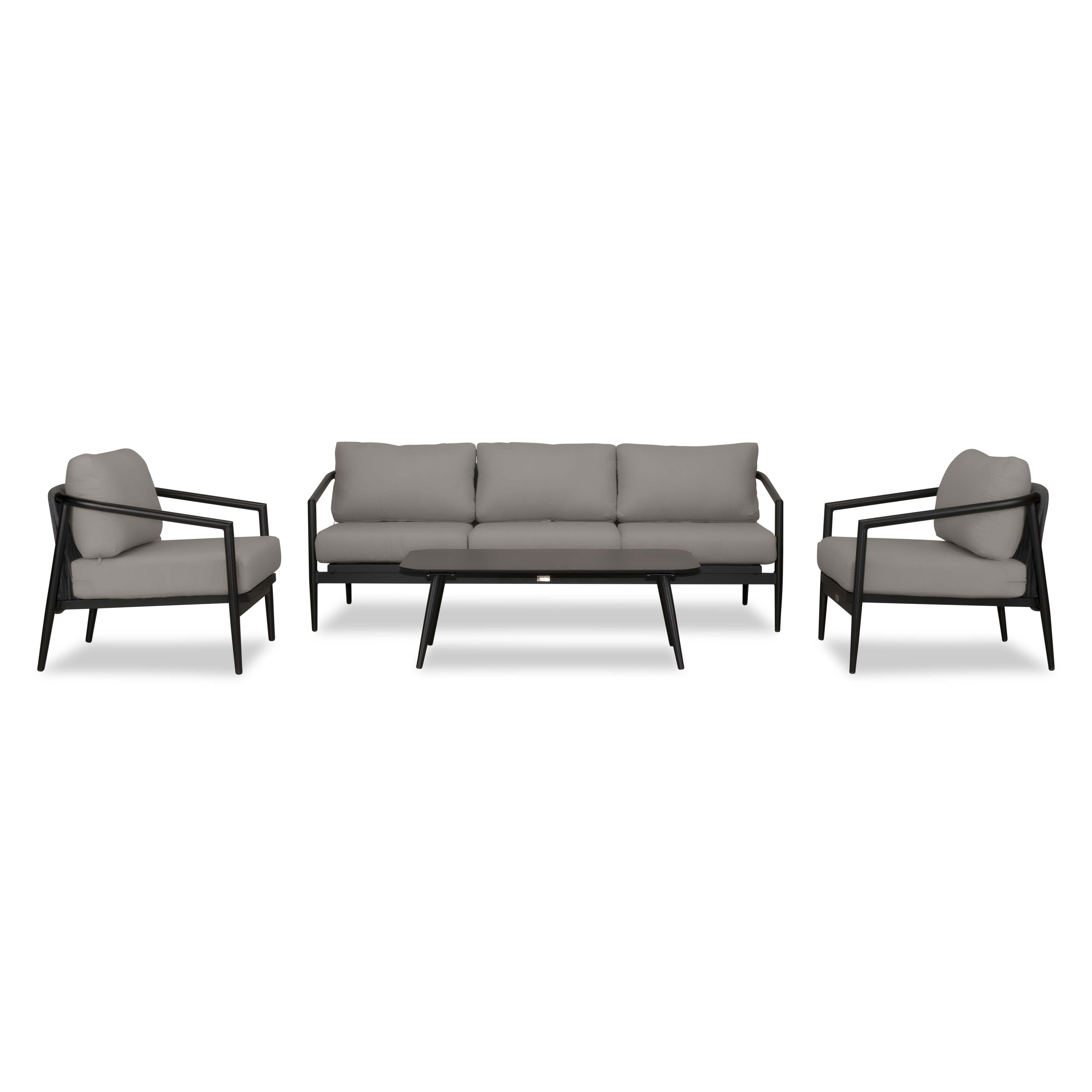 Olio 4 Piece Sofa Set#Finish_Black#Fabric_Canvas Charcoal