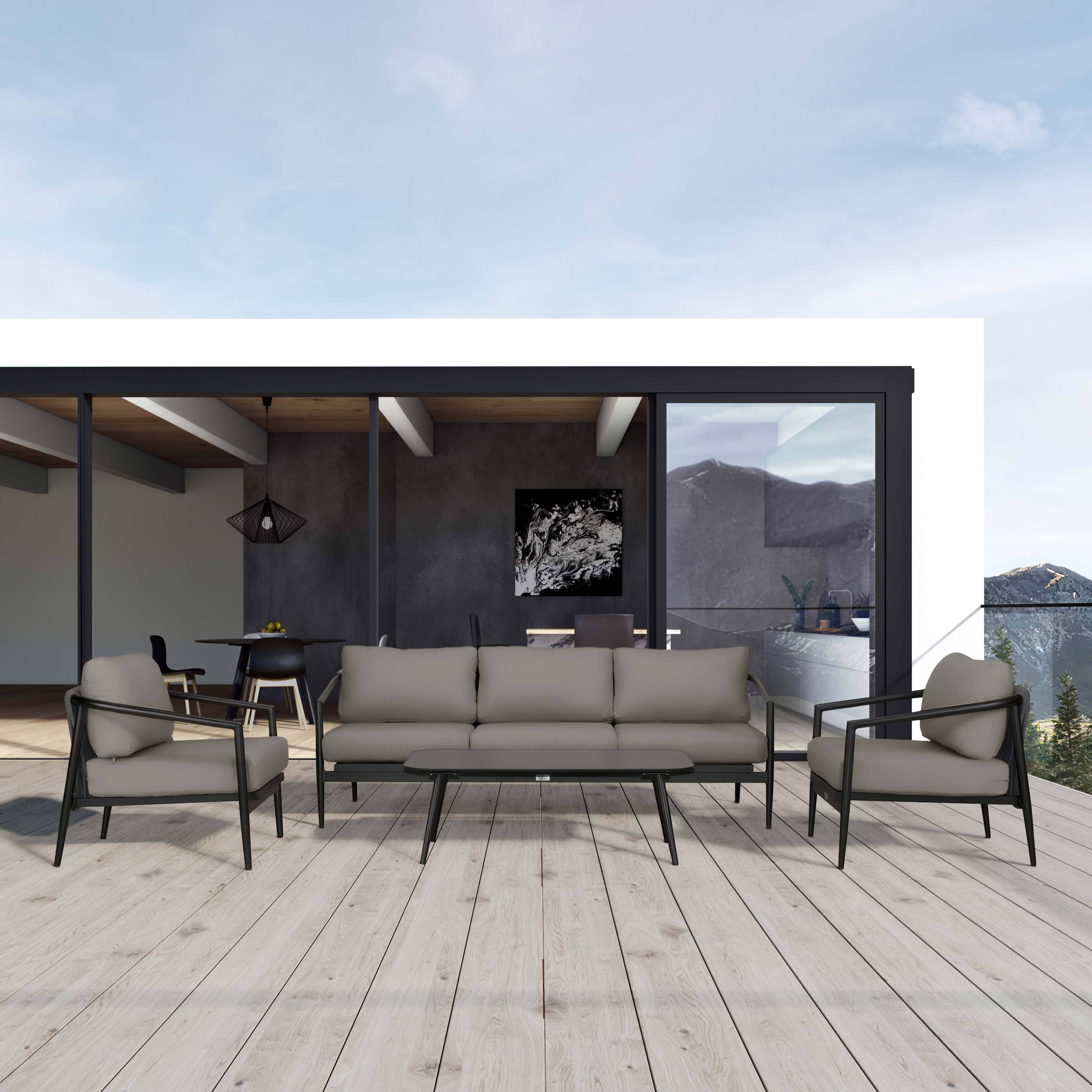 Olio 4 Piece Sofa Set#Finish_Black#Fabric_Canvas Charcoal