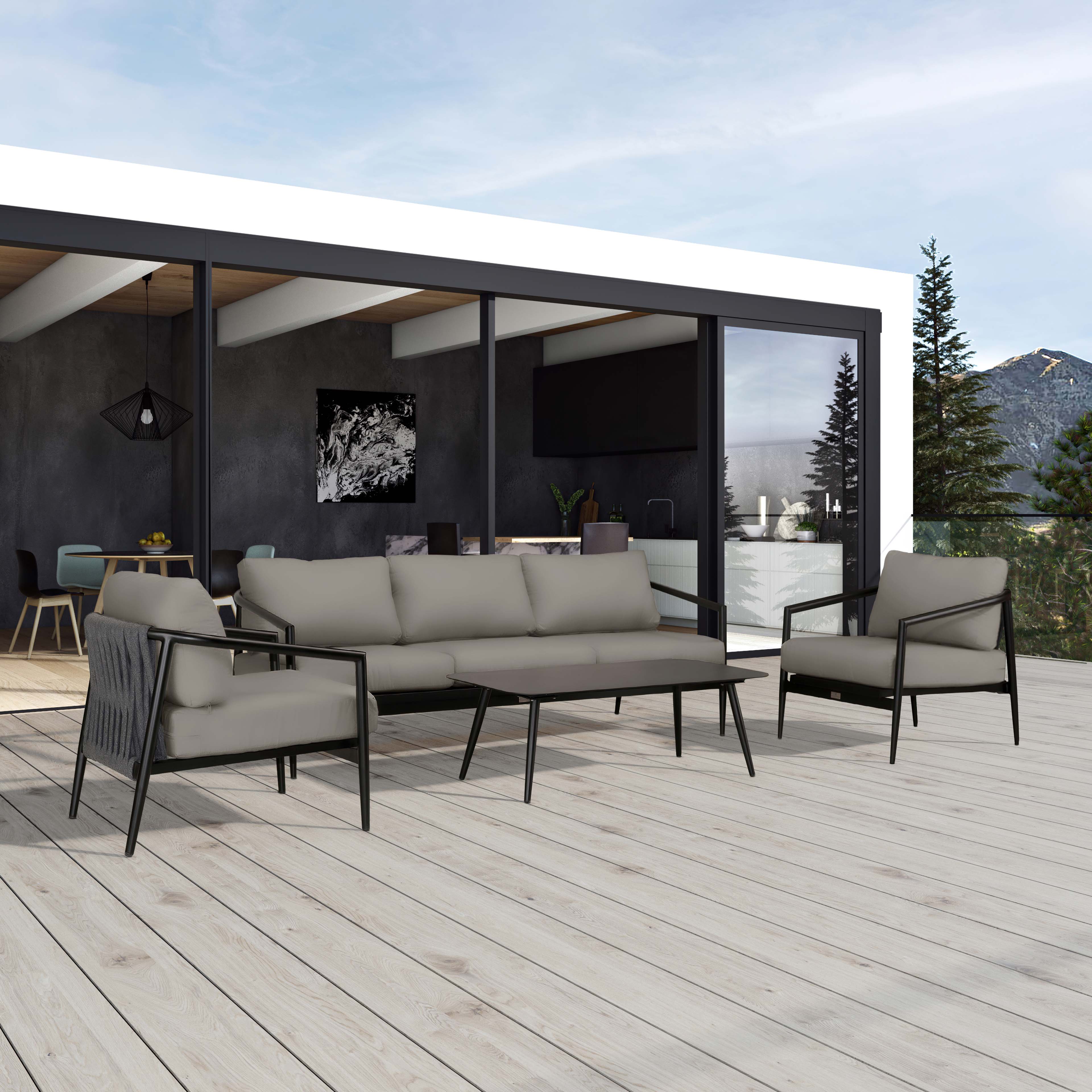 Olio 4 Piece Sofa Set#Finish_Black#Fabric_Canvas Charcoal