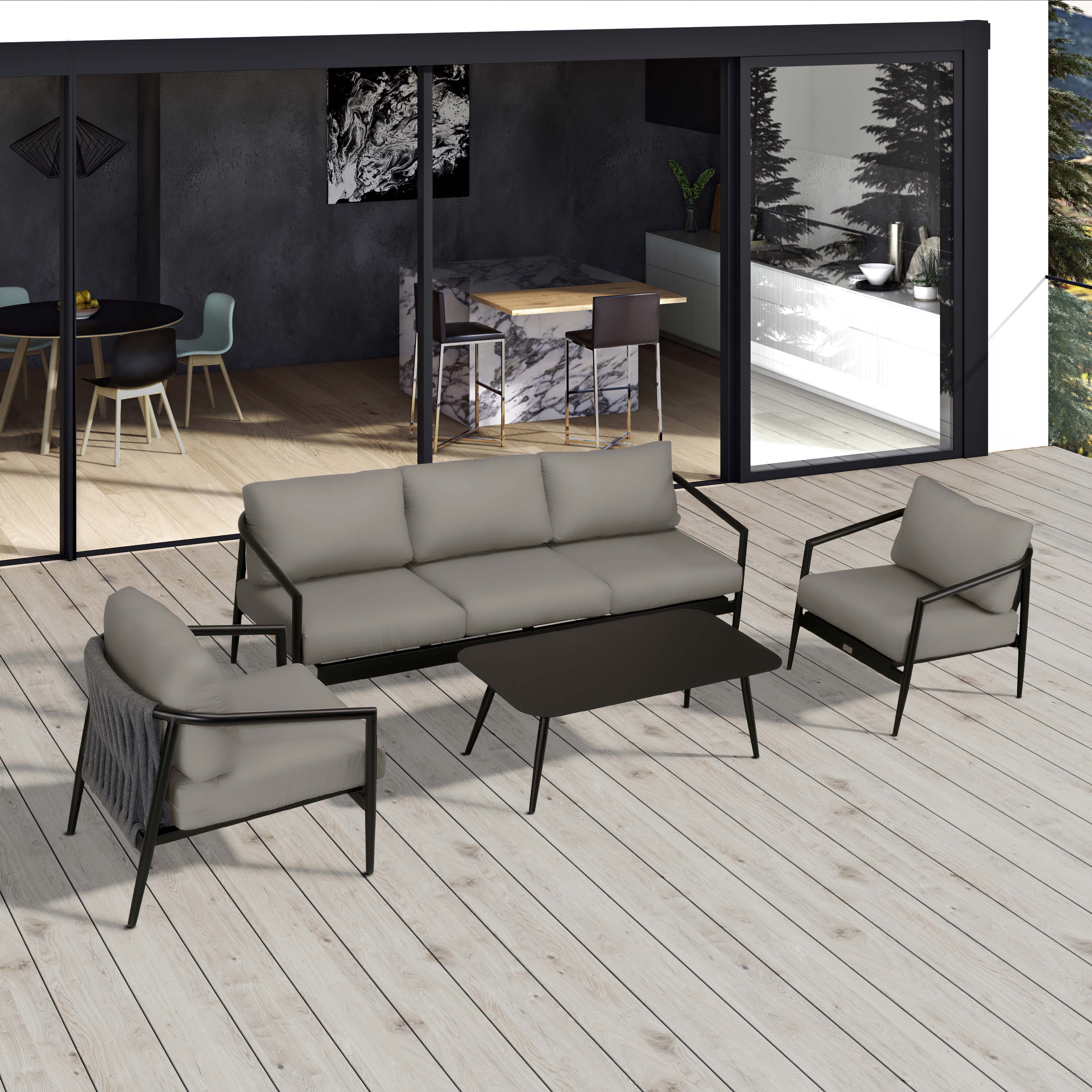 Olio 4 Piece Sofa Set#Finish_Black#Fabric_Canvas Charcoal