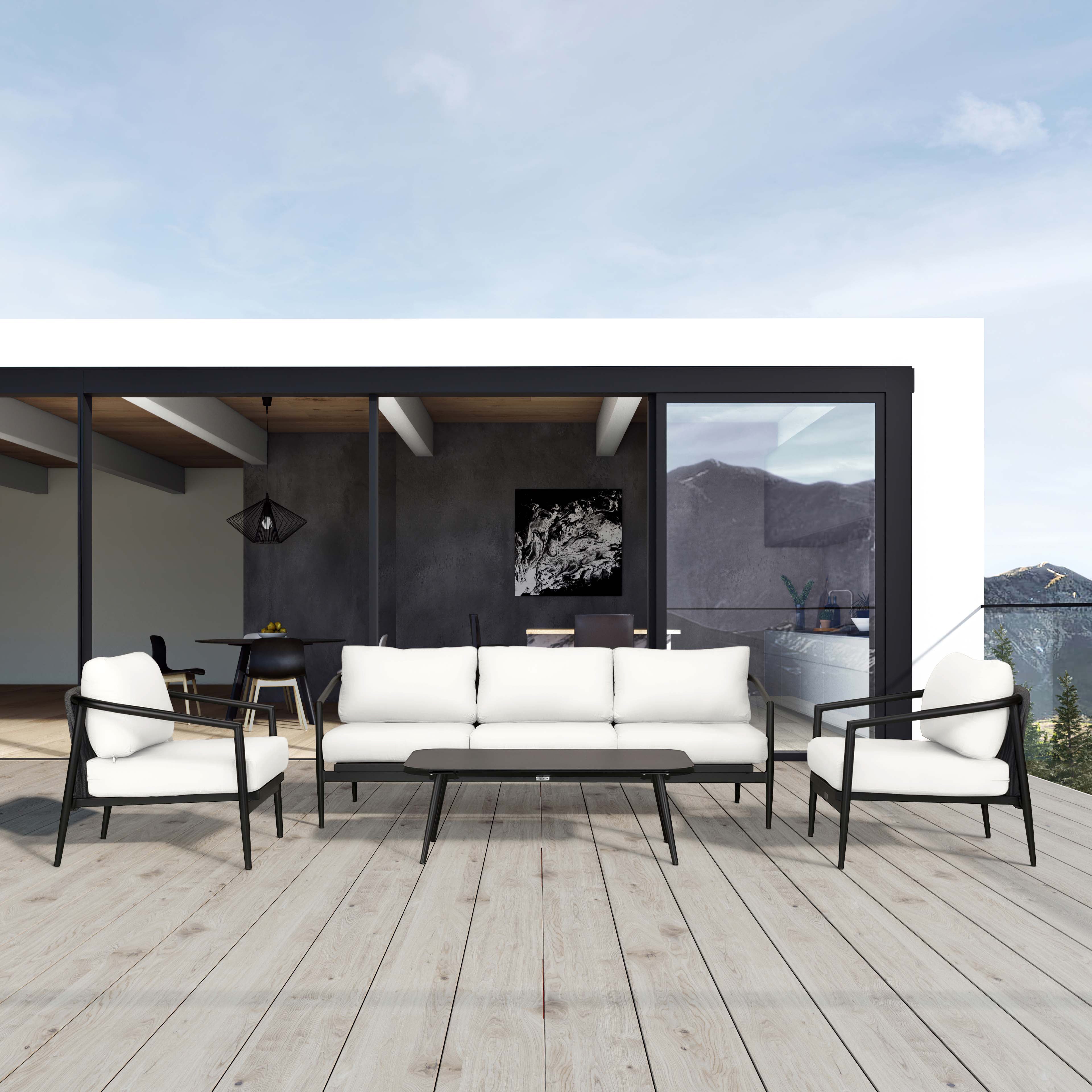 Olio 4 Piece Sofa Set#Finish_Black#Fabric_Canvas Natural