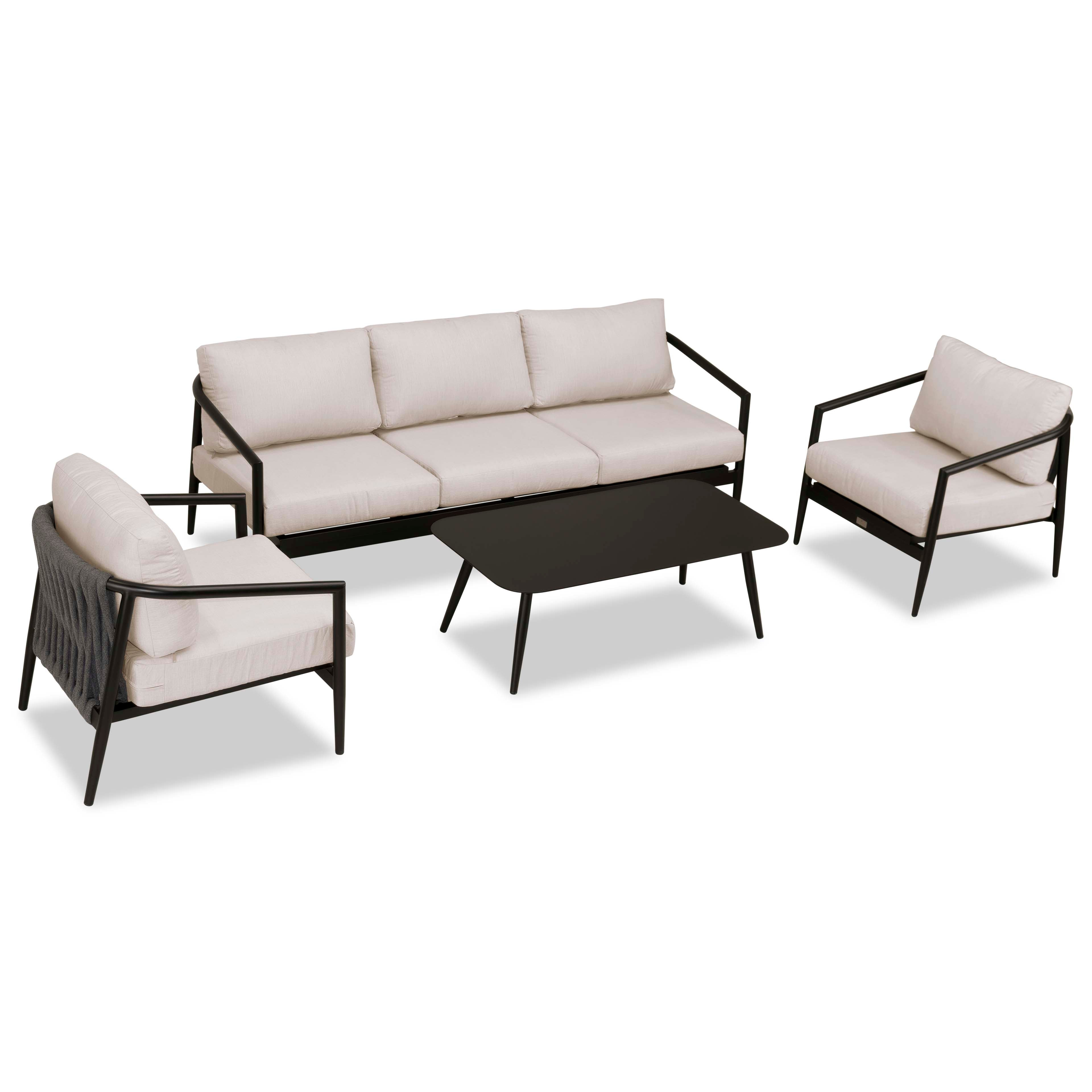 Olio 4 Piece Sofa Set#Finish_Black#Fabric_Cast Silver