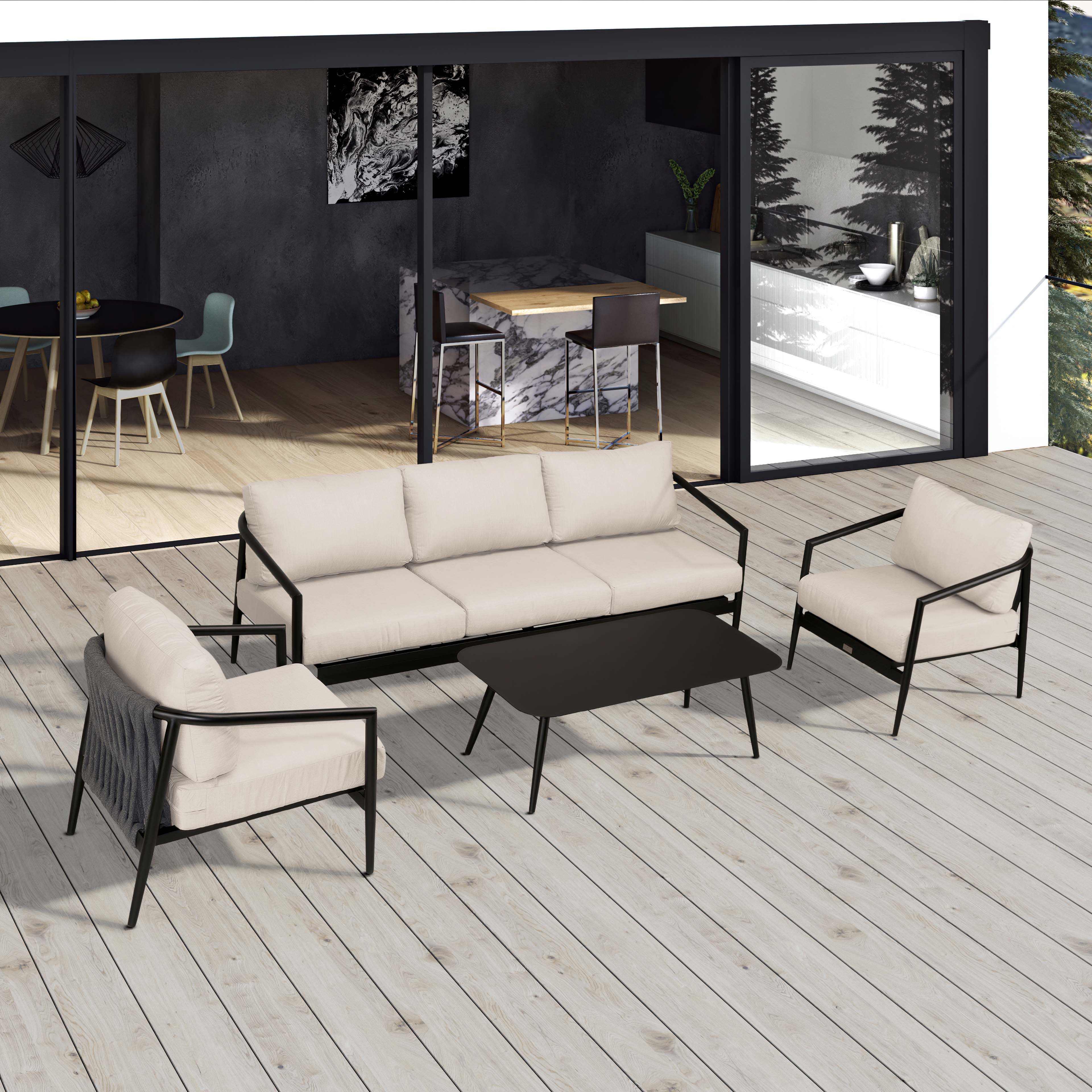 Olio 4 Piece Sofa Set#Finish_Black#Fabric_Cast Silver