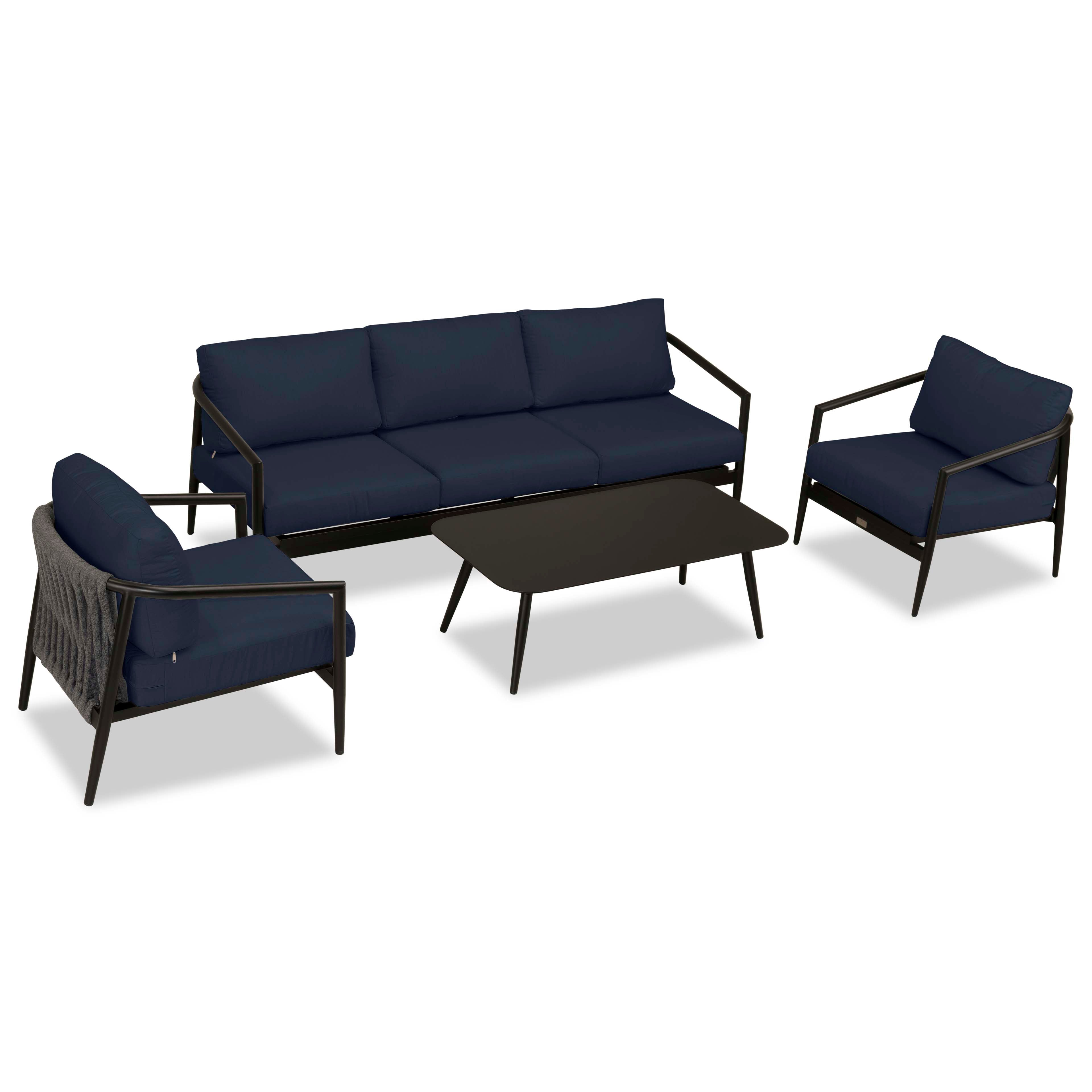 Olio 4 Piece Sofa Set#Finish_Black#Fabric_Spectrum Indigo
