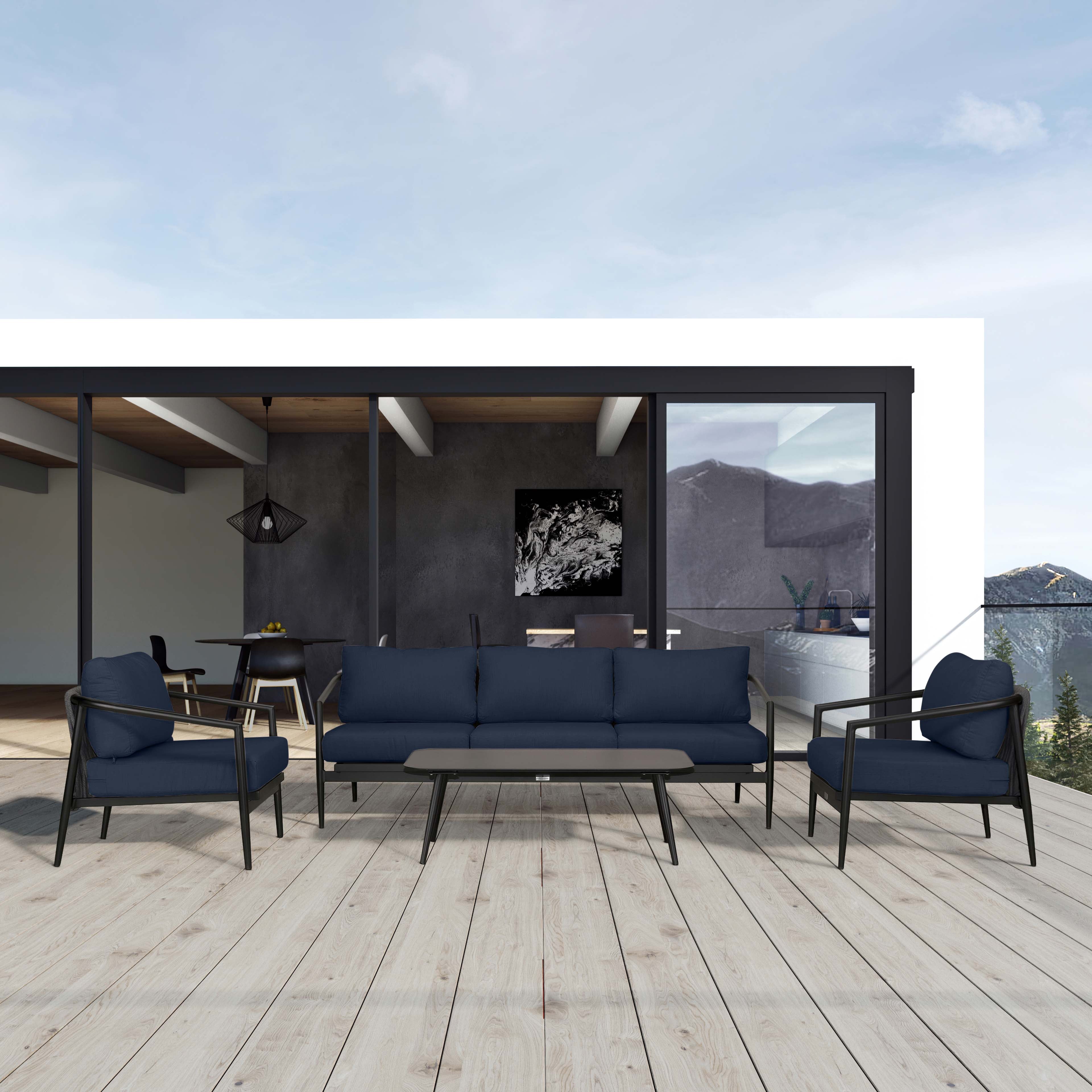 Olio 4 Piece Sofa Set#Finish_Black#Fabric_Spectrum Indigo