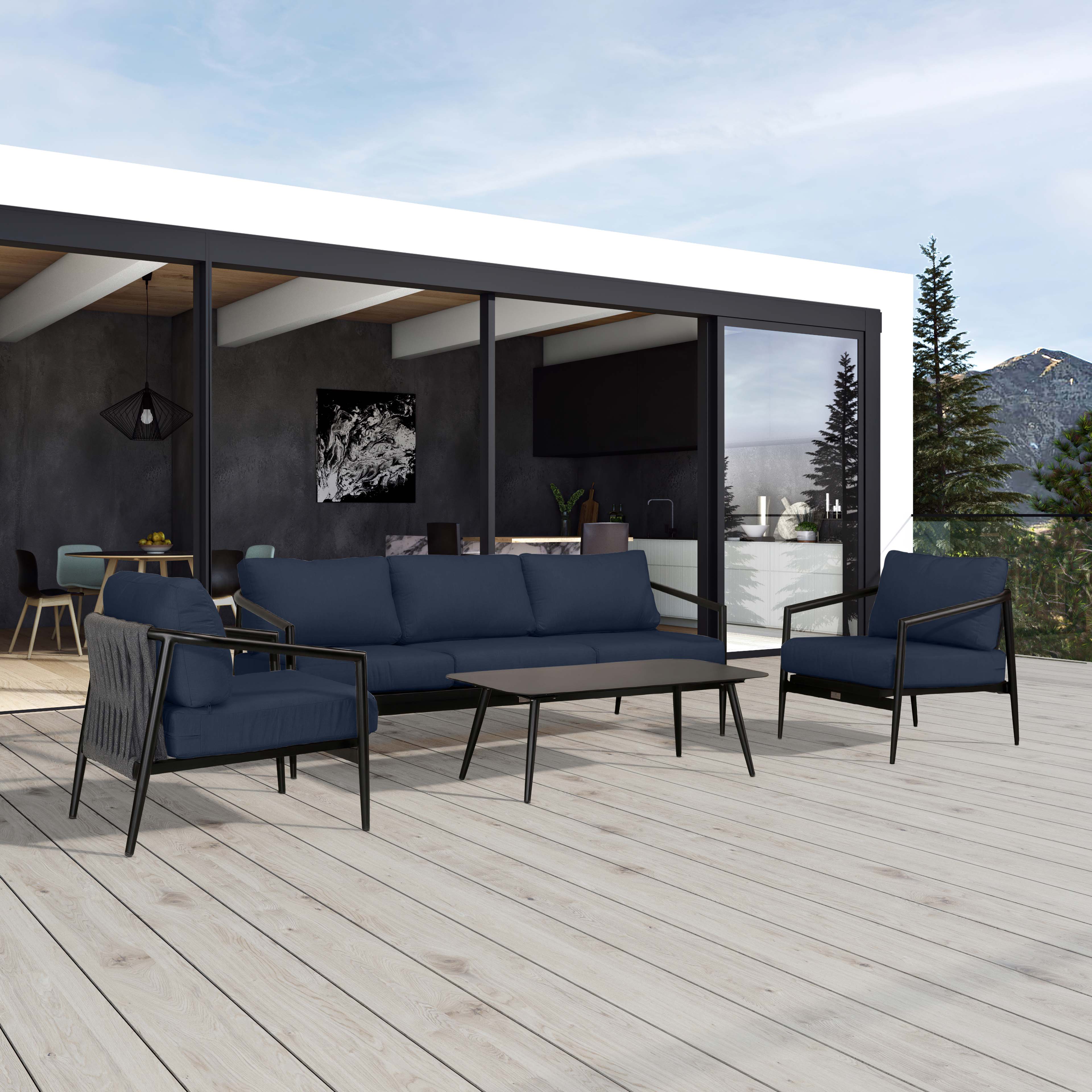 Olio 4 Piece Sofa Set#Finish_Black#Fabric_Spectrum Indigo