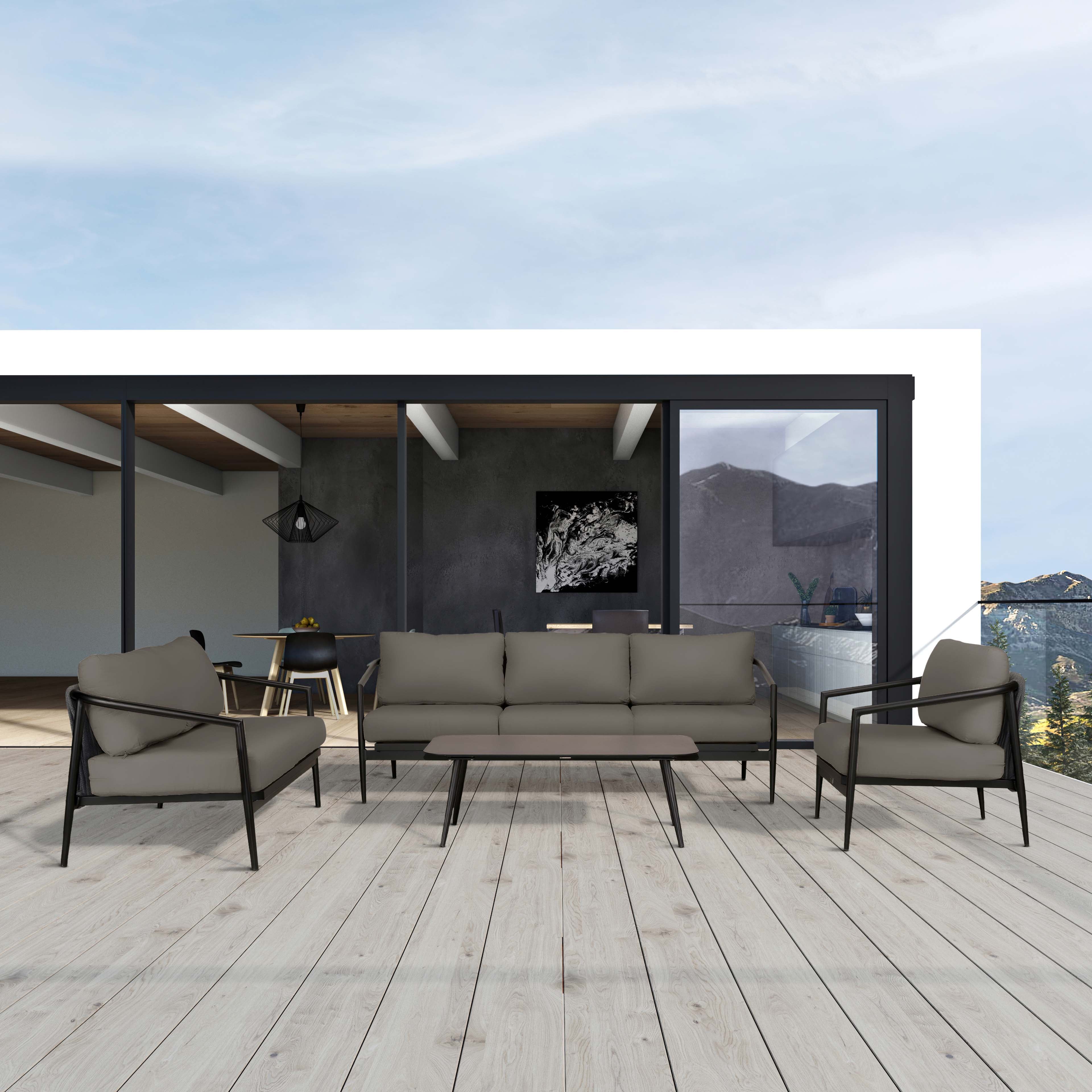 Olio 4 Piece Sofa Loveseat Set#Finish_Black#Fabric_Canvas Charcoal